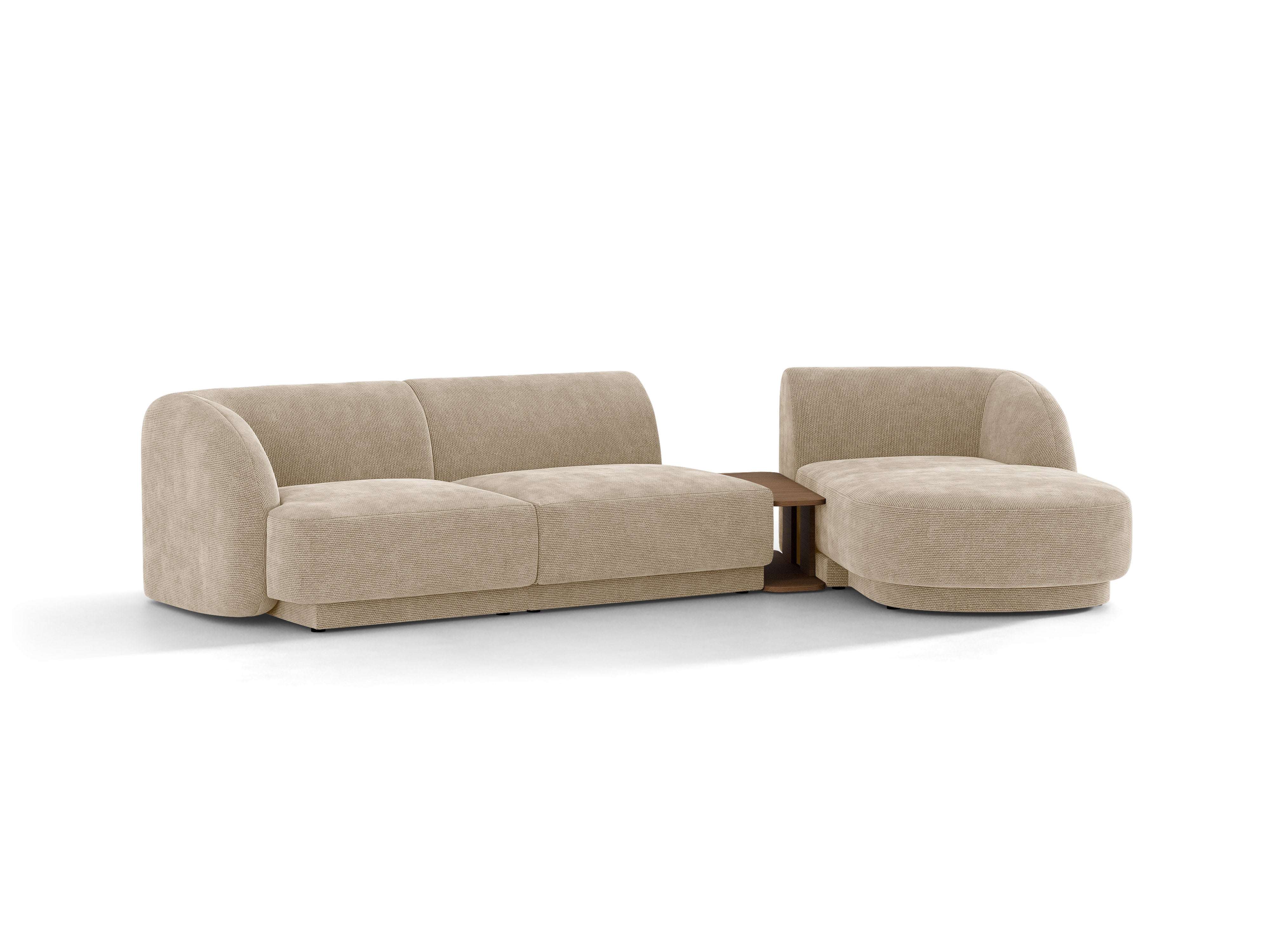 Modulares Ecksofa mit Tisch 3-sitzig rechts MILEY beige Chenille