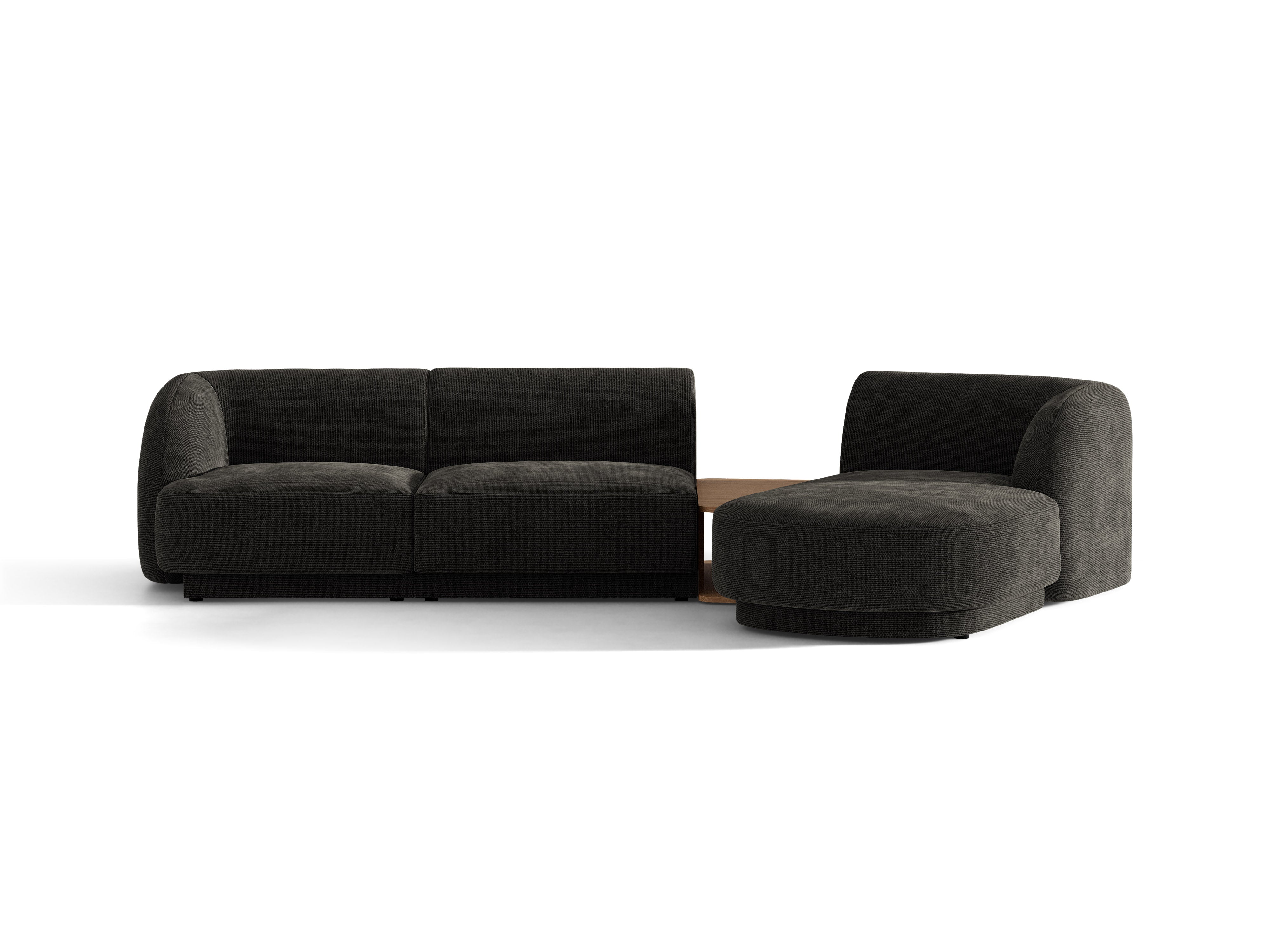 Modulares Ecksofa mit Tisch, 3-Sitzer, rechtsseitig, MILEY, schwarzer Chenille