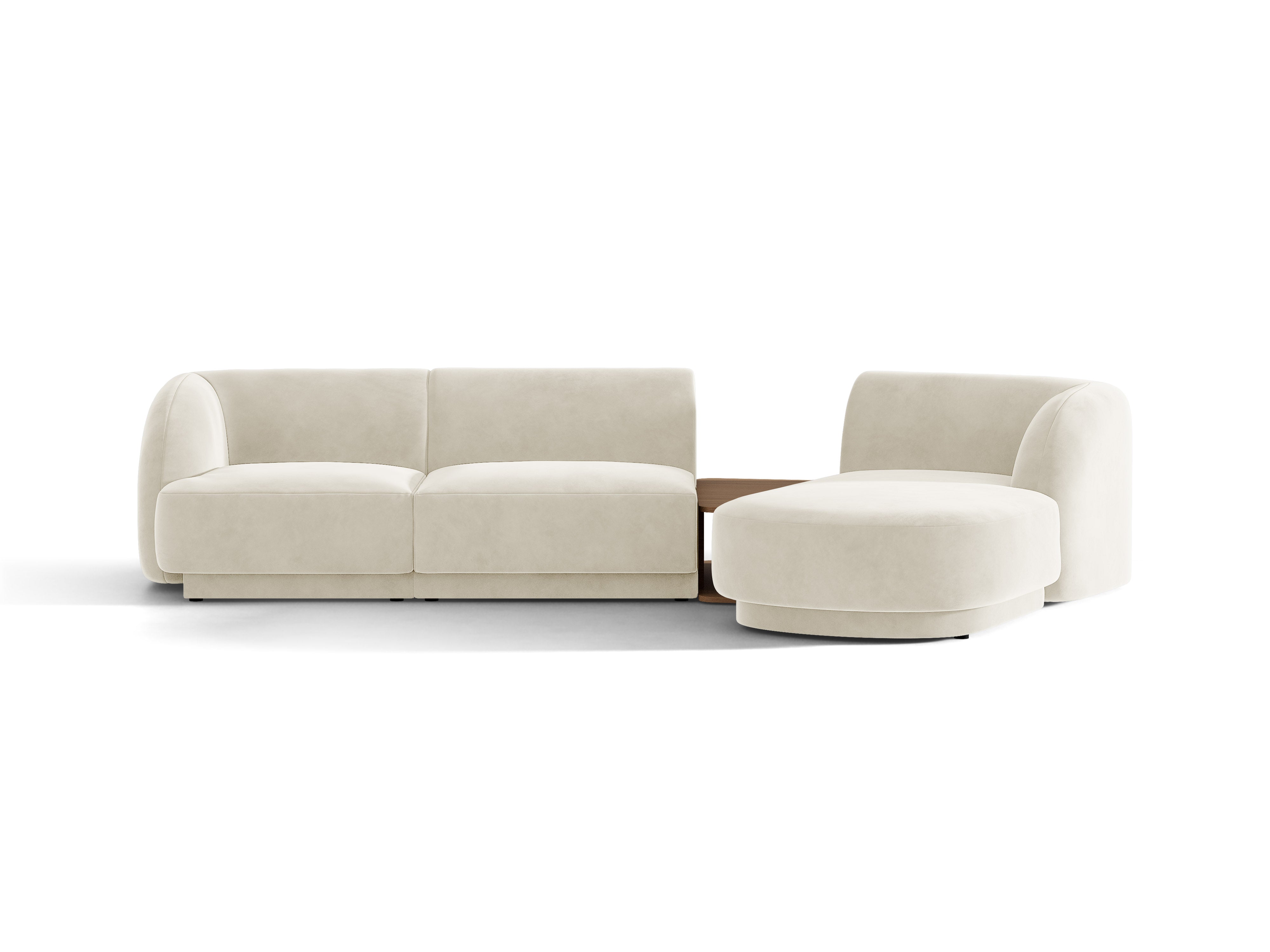 Modulares Ecksofa mit Tisch 3-Sitzer rechtsseitig samtig MILEY hellbeige
