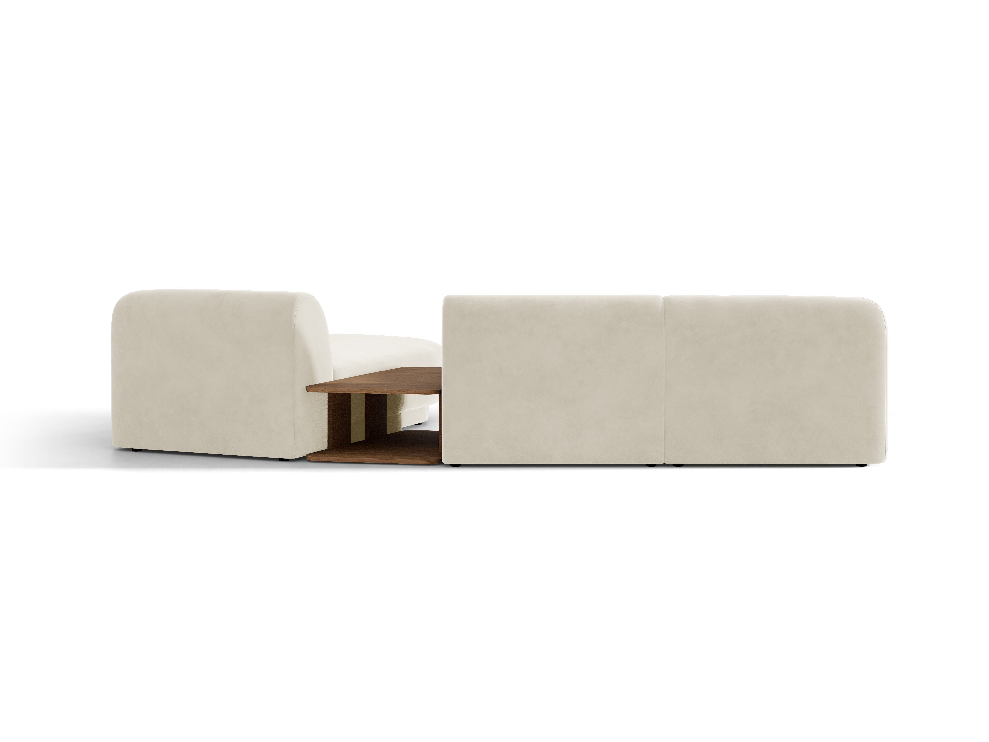 Modulares Ecksofa mit Tisch 3-Sitzer rechtsseitig samtig MILEY hellbeige