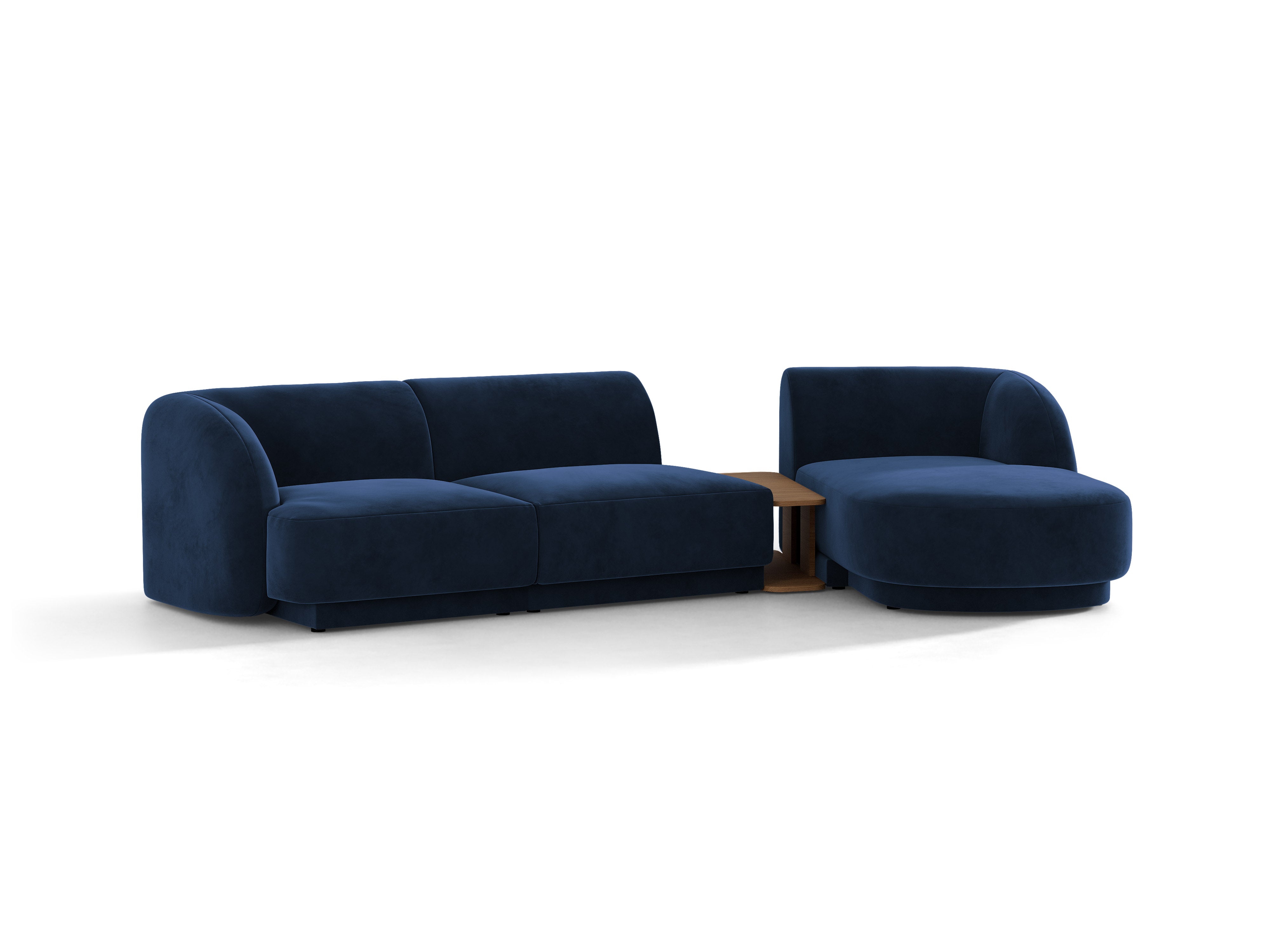 Modulares Ecksofa mit Tisch, 3-Sitzer, rechtsseitig, samtig, MILEY, königsblau