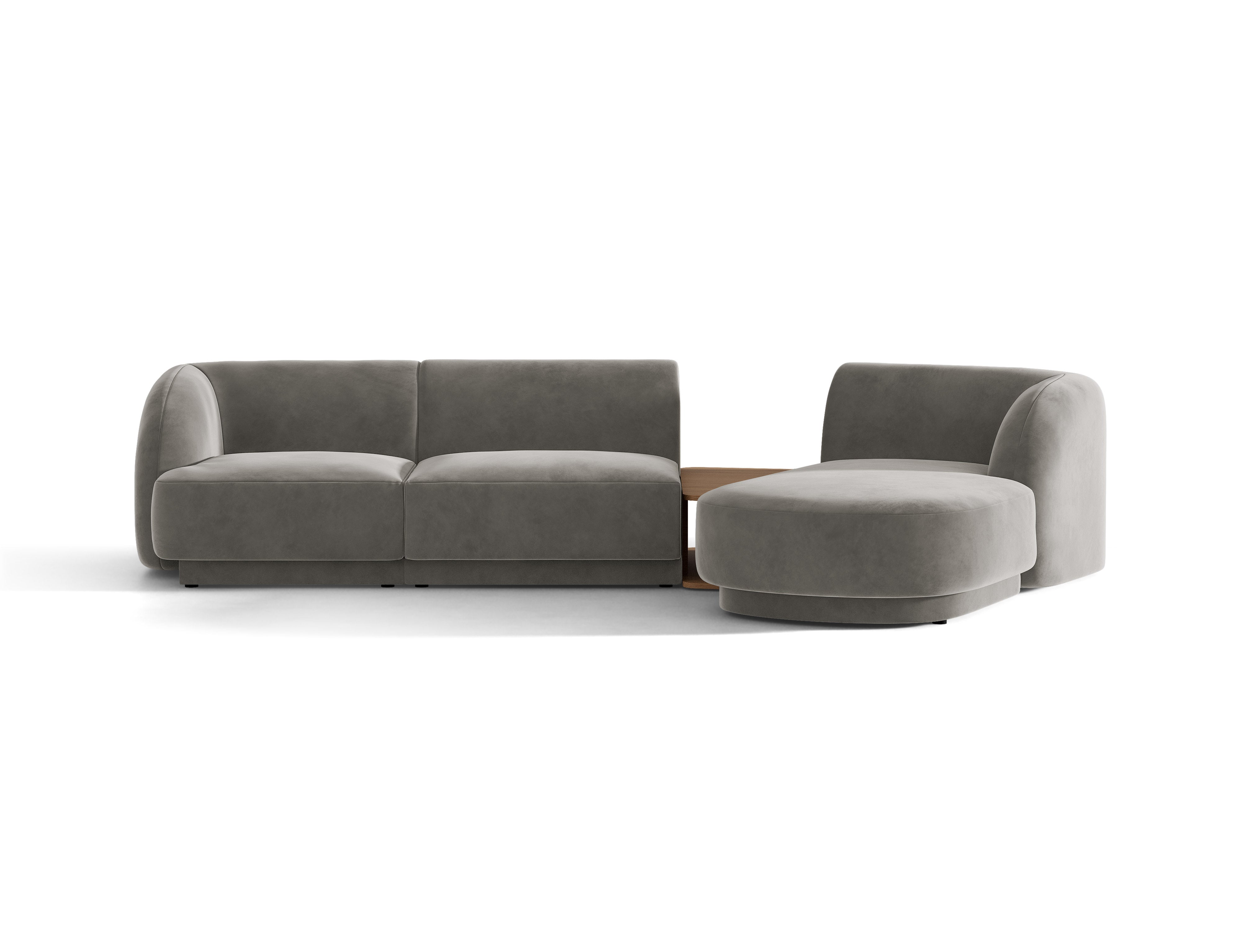 Modulares Ecksofa mit Tisch, 3-Sitzer, rechtsseitig, samtig, MILEY, hellgrau