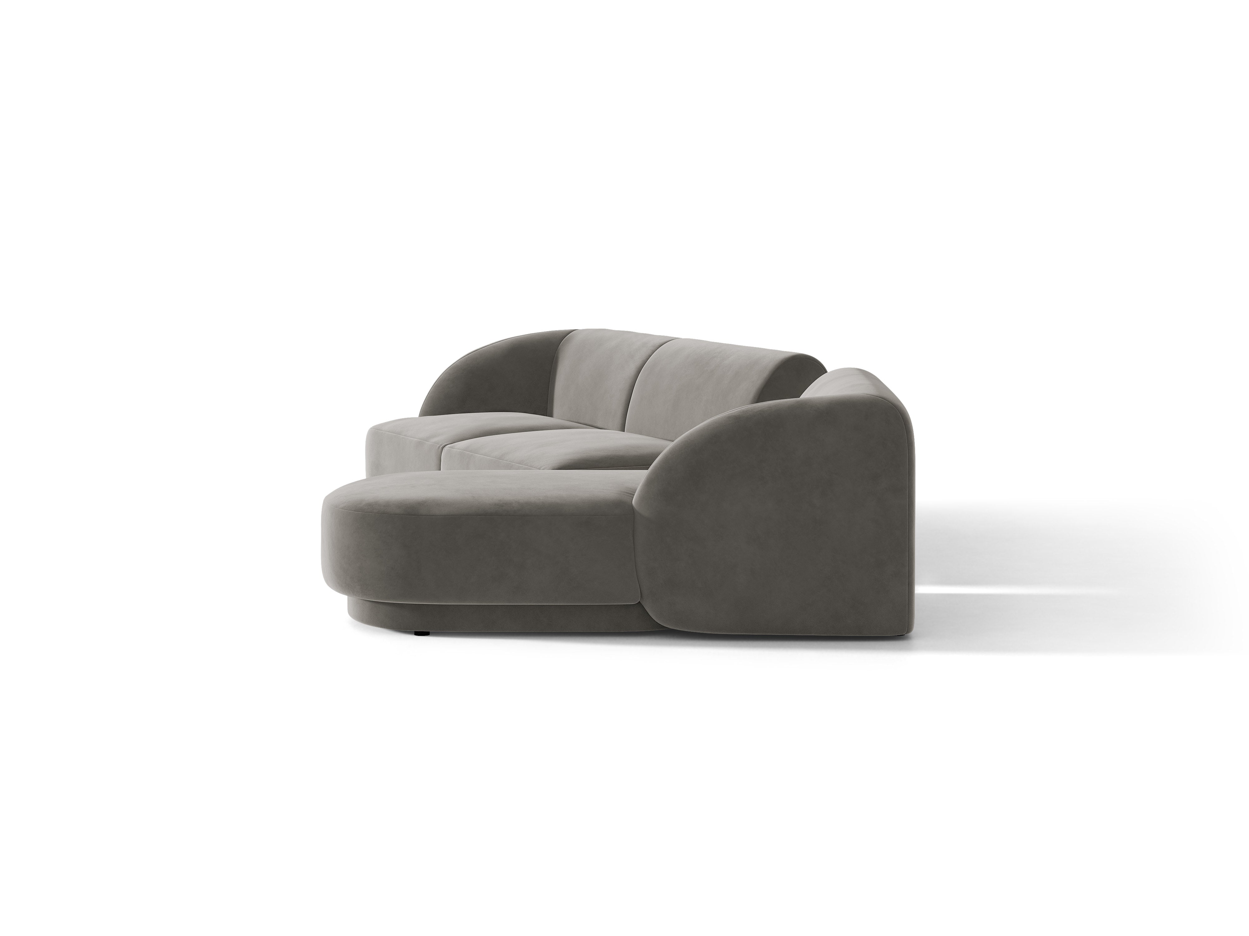 Modulares Ecksofa mit Tisch, 3-Sitzer, rechtsseitig, samtig, MILEY, hellgrau