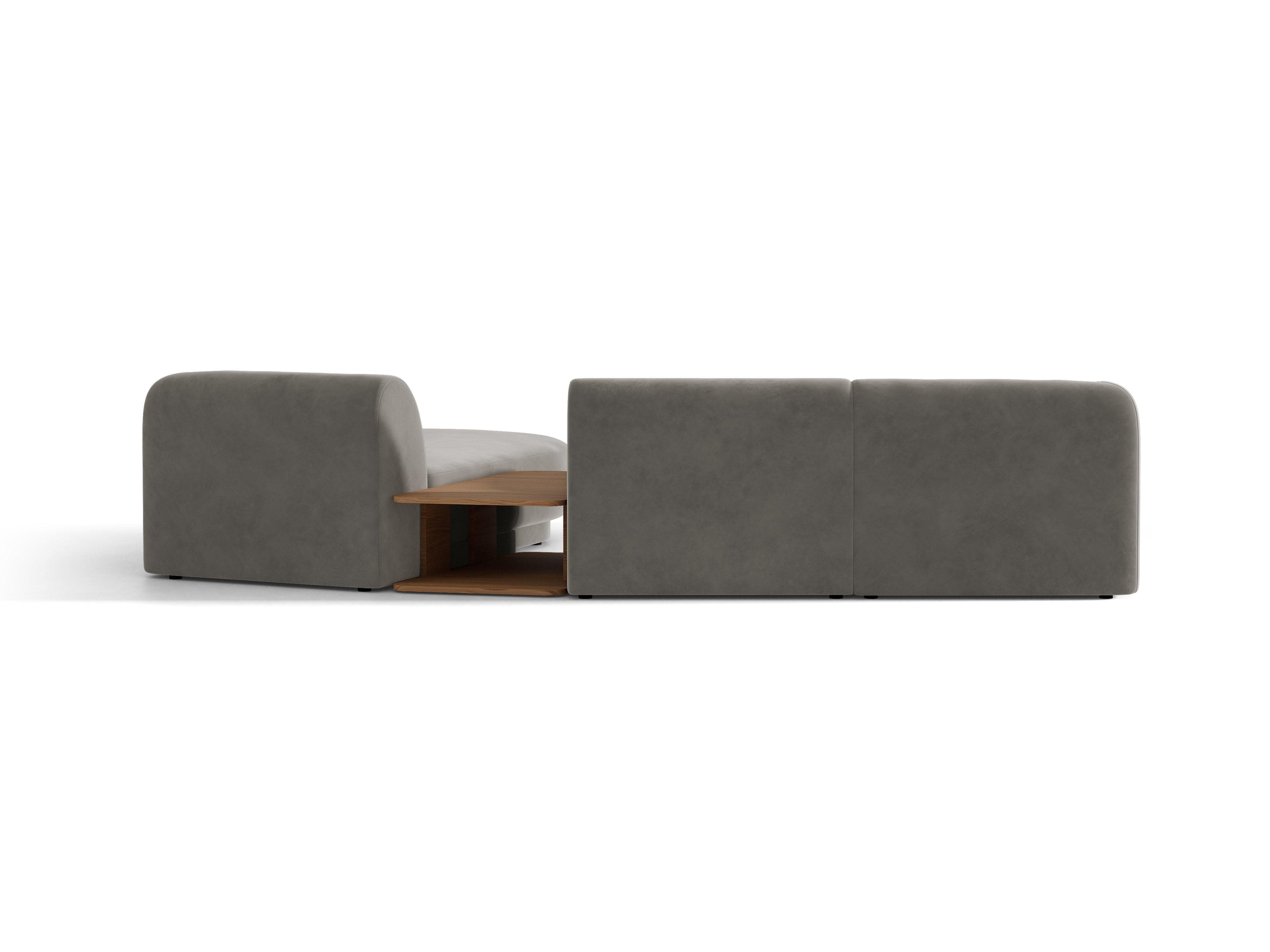 Modulares Ecksofa mit Tisch, 3-Sitzer, rechtsseitig, samtig, MILEY, hellgrau
