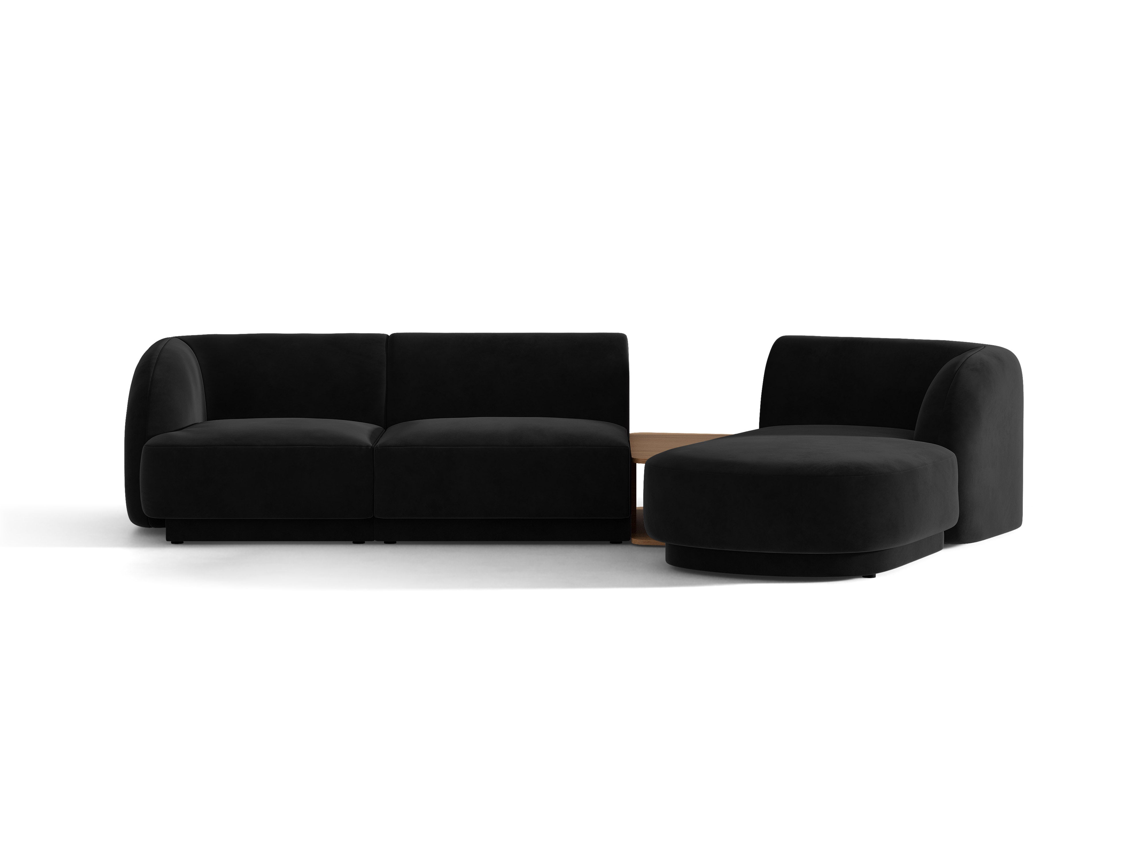 Modulares Ecksofa mit Tisch, 3-Sitzer, rechtsseitig, samtig, MILEY, schwarz