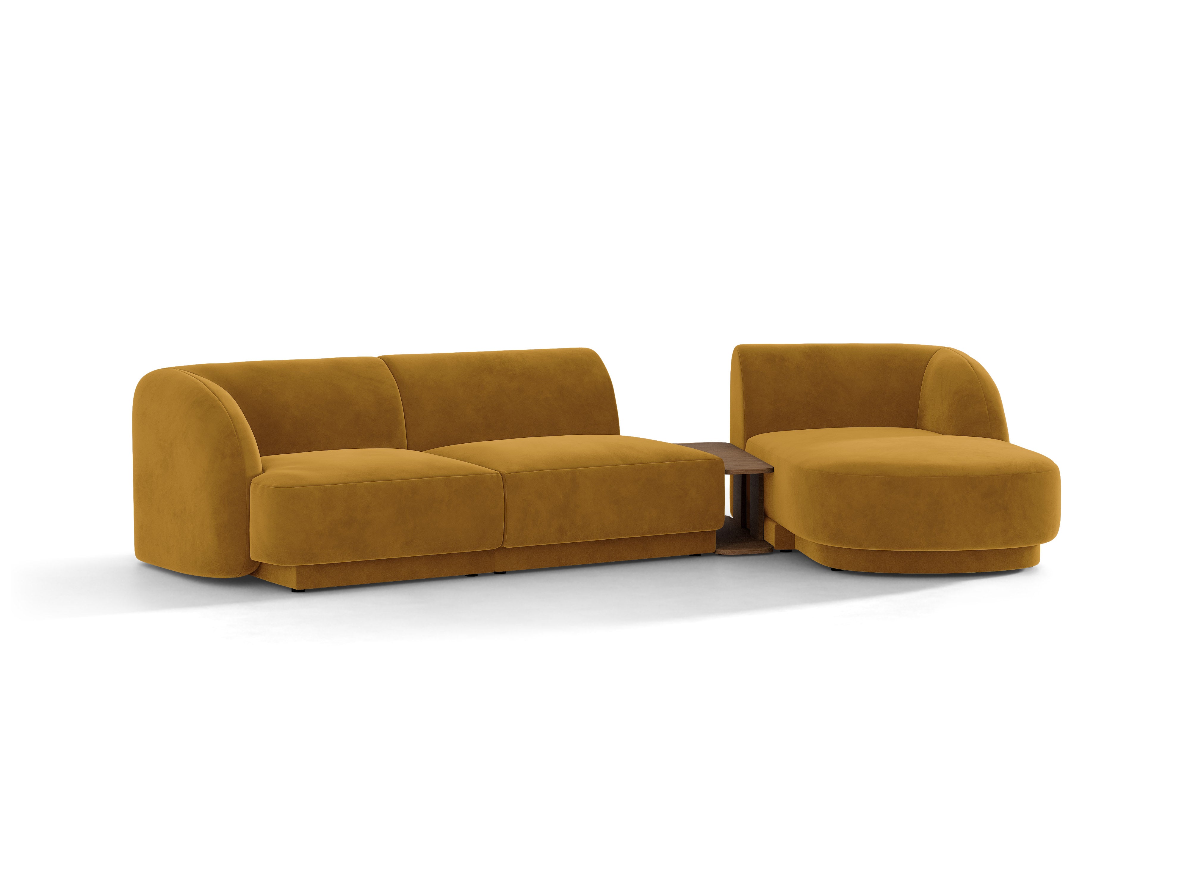 Modulares Ecksofa mit Tisch, 3-Sitzer, rechtsseitig, samtig, MILEY, gelb