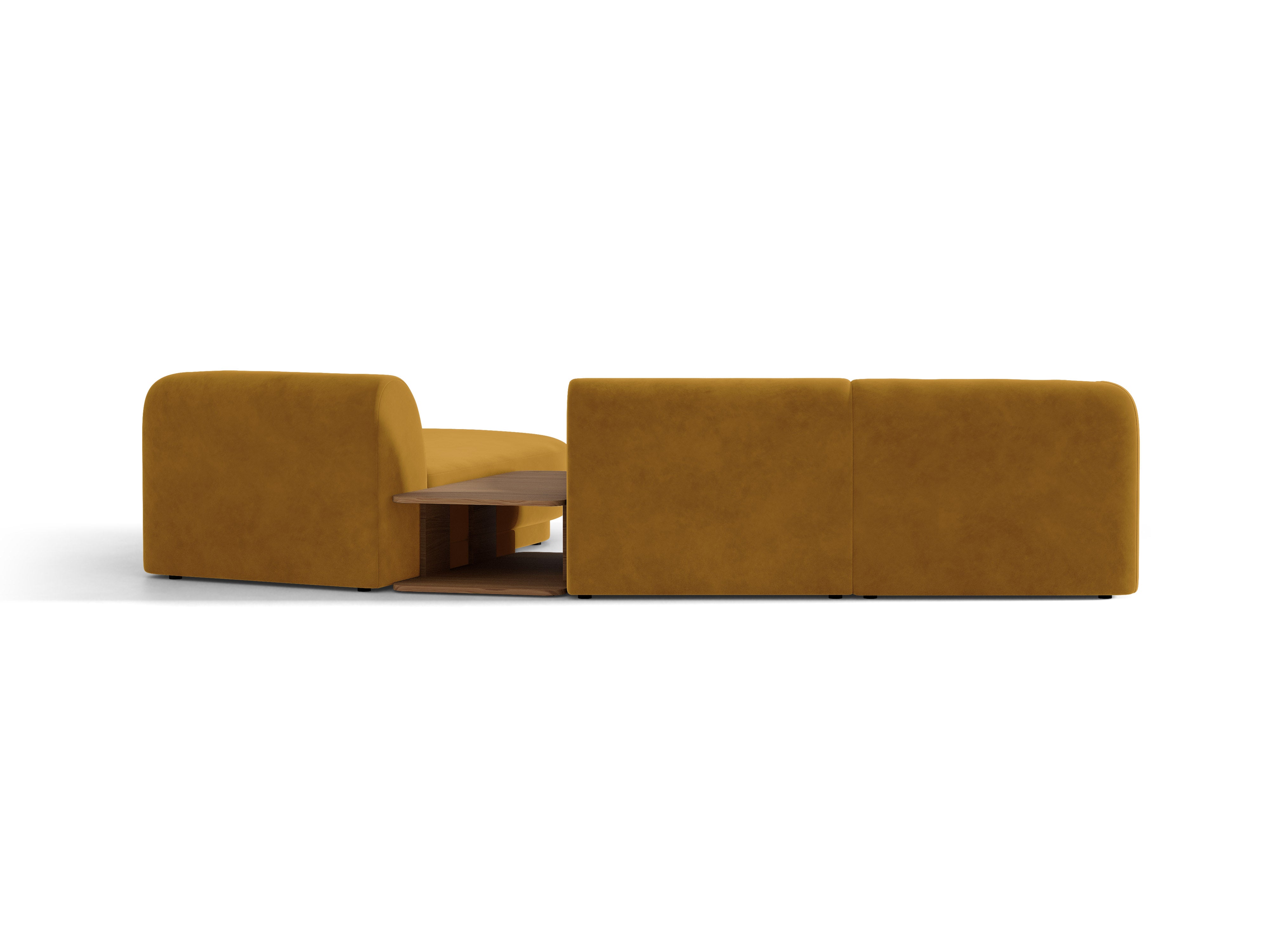 Modulares Ecksofa mit Tisch, 3-Sitzer, rechtsseitig, samtig, MILEY, gelb