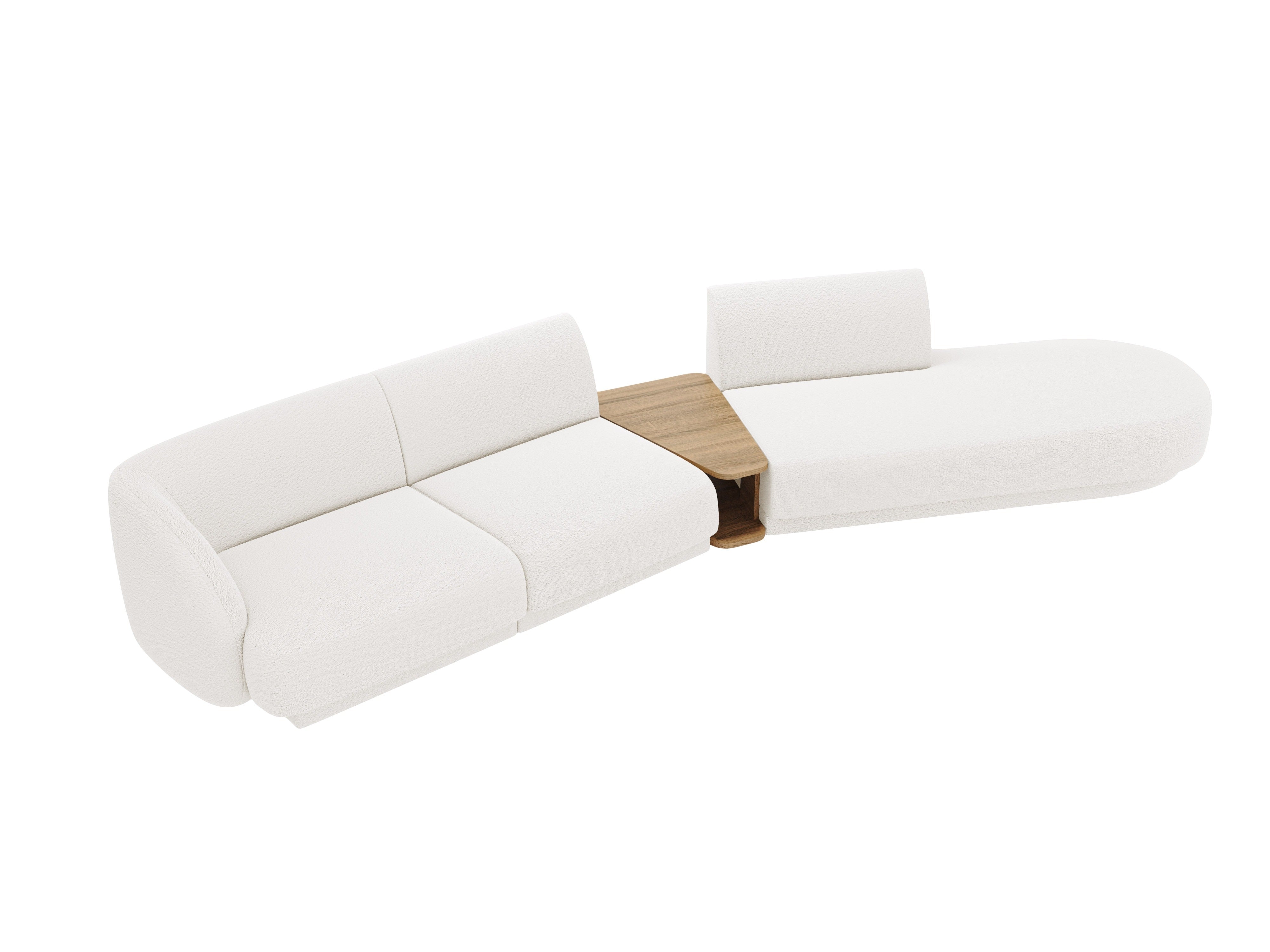 Right-facing modular sofa with table for 4 people MILEY white boucle