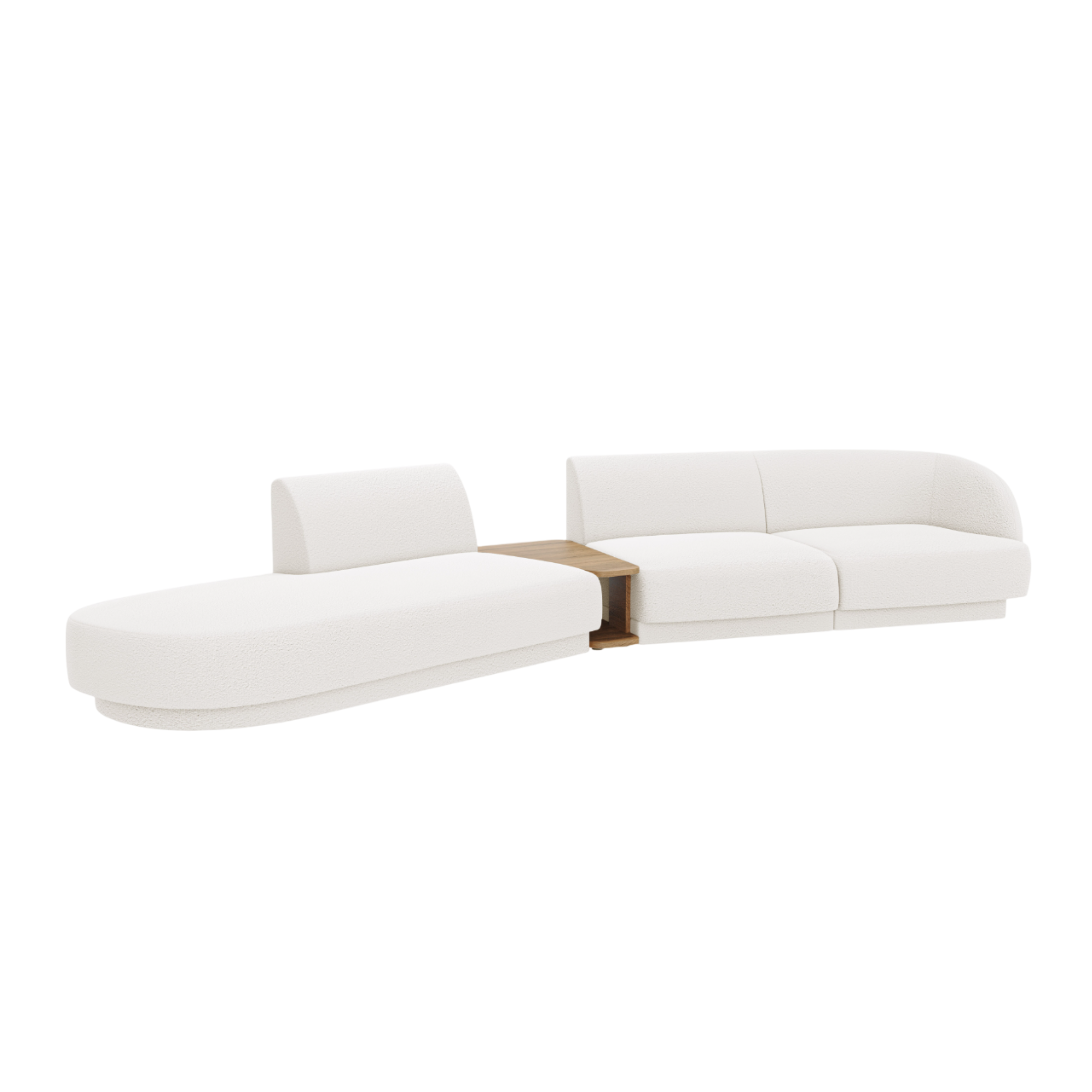 Left-sided modular sofa with table for 4 people MILEY white boucle