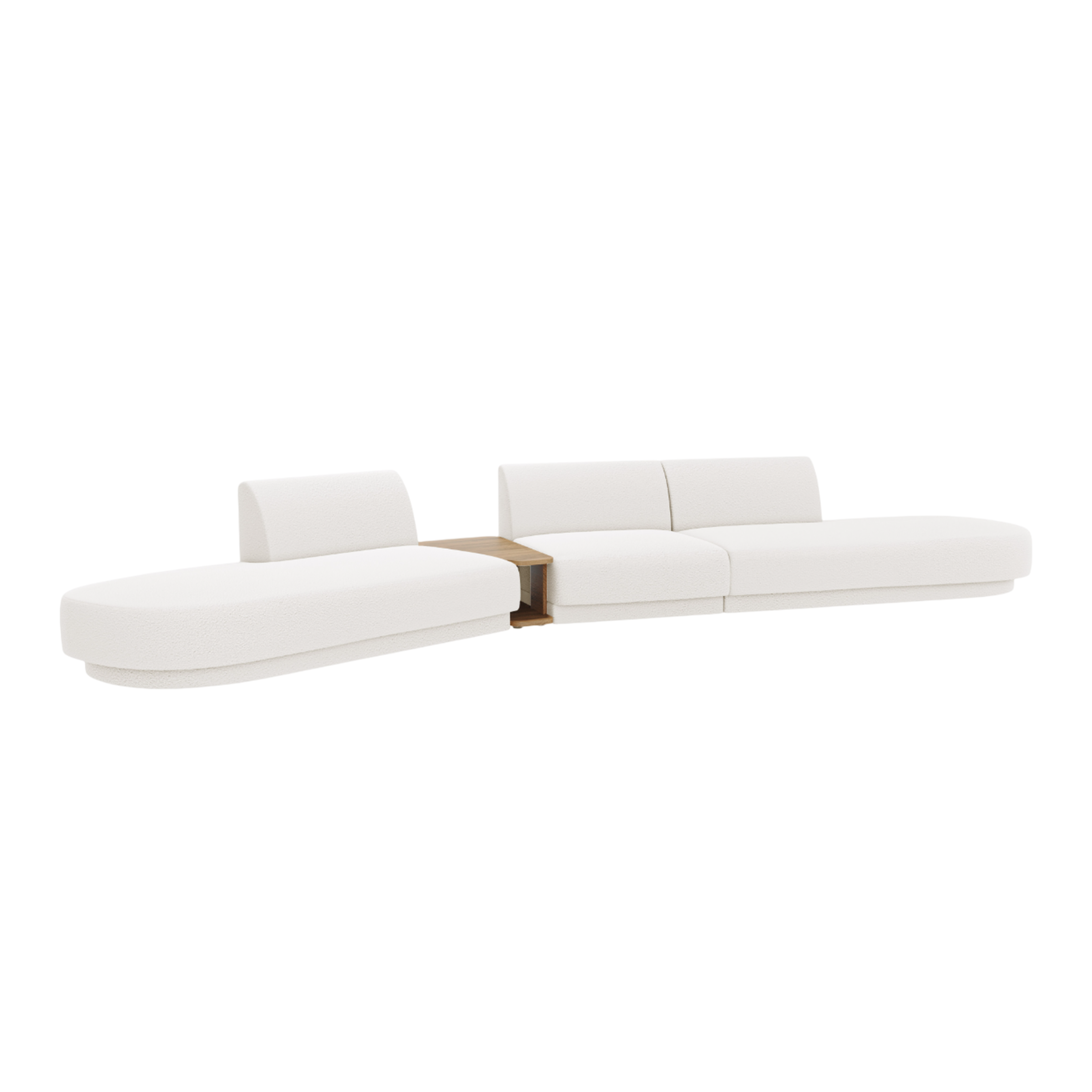 Left-sided modular sofa with table for 5 people MILEY white boucle