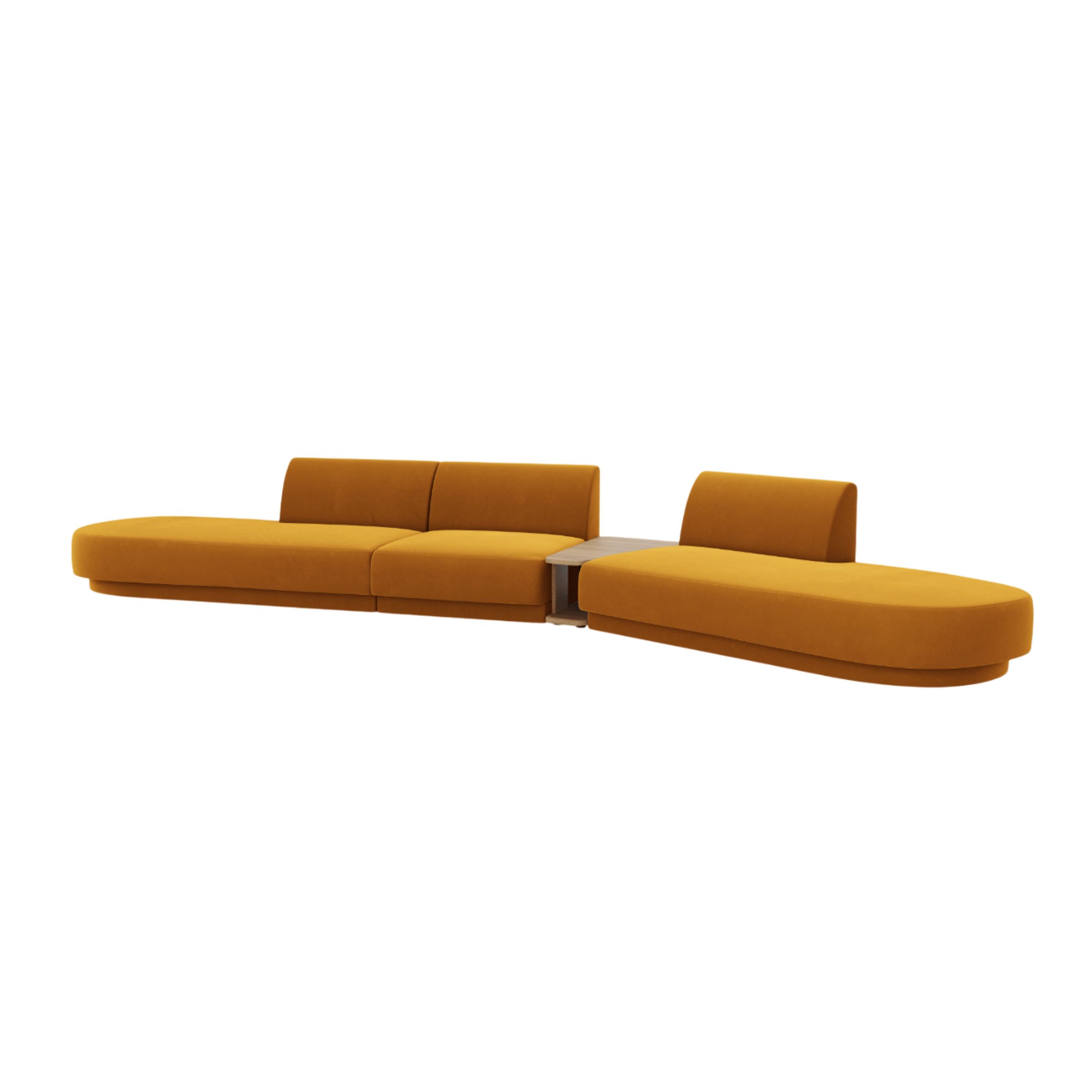 Right-facing modular sofa with table, 5-seater, velvet MILEY, yellow