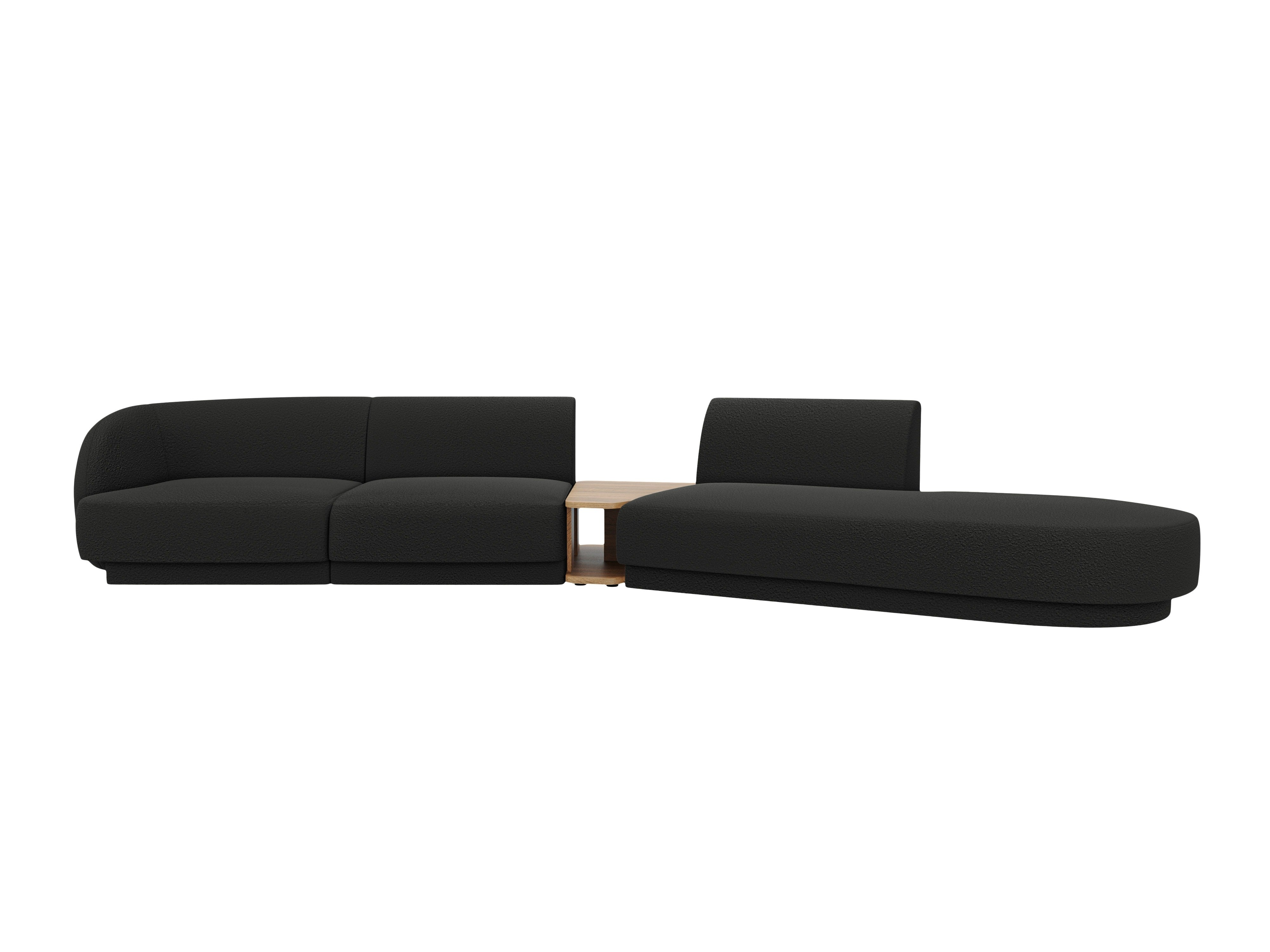 Right-facing modular sofa with table for 4 people MILEY black boucle