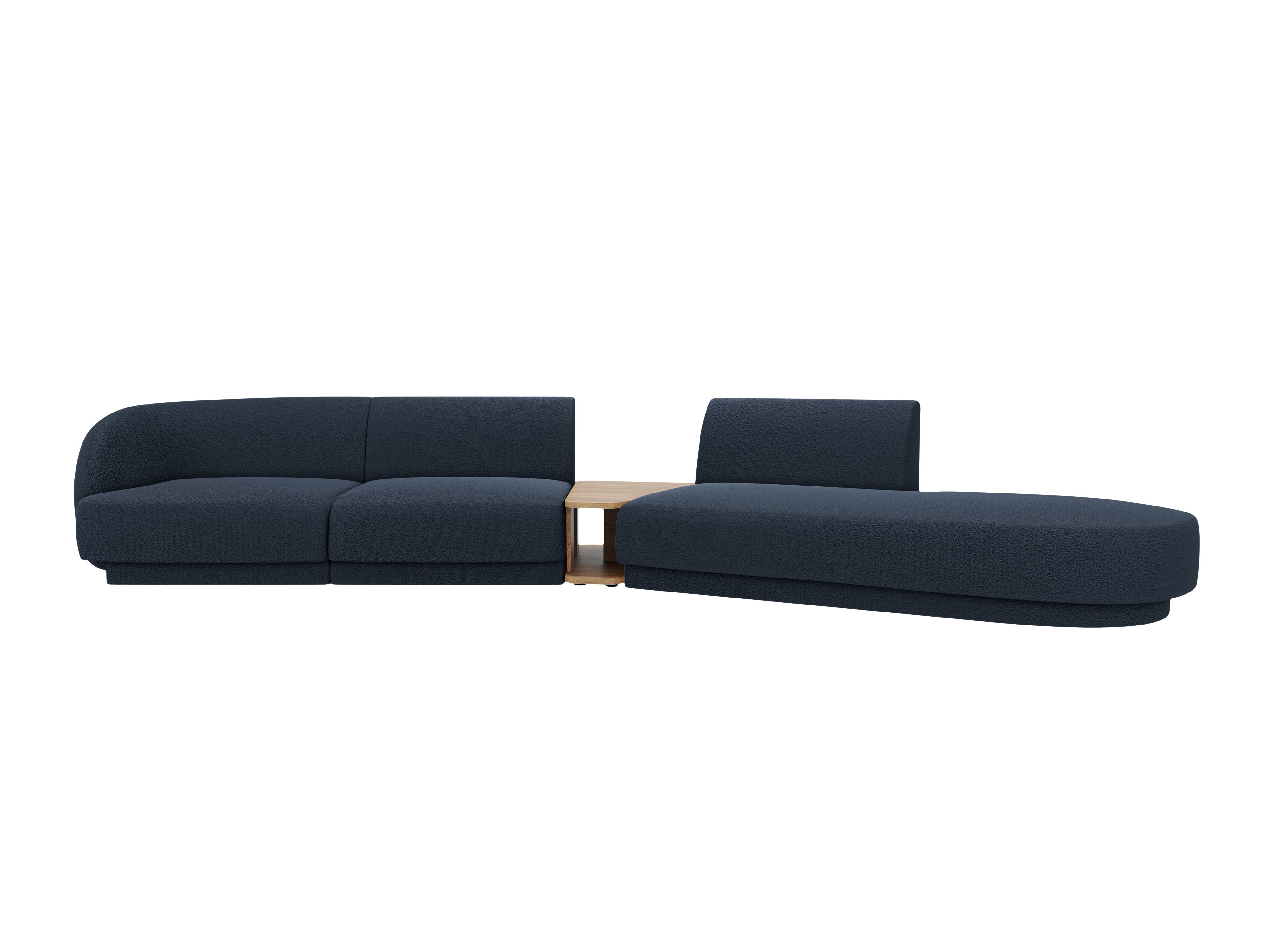 Right-facing modular sofa with table for 4 people MILEY dark blue boucle