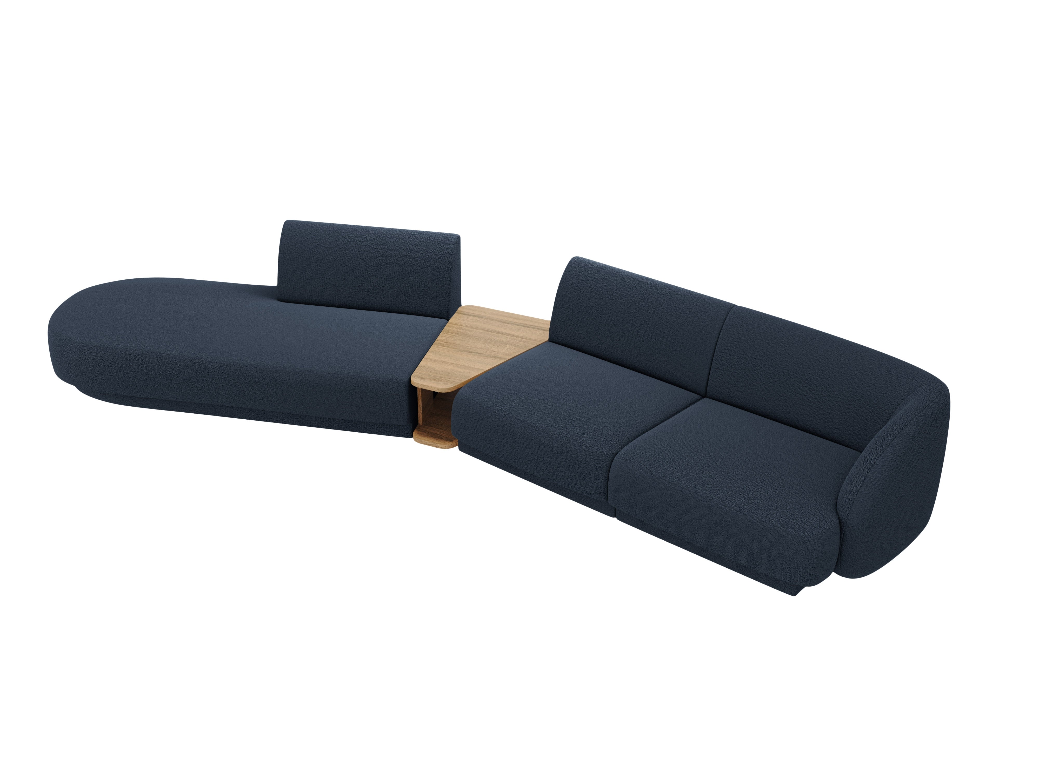 Modulares Sofa links mit Tisch für 4 Personen MILEY dunkelblau Boucle