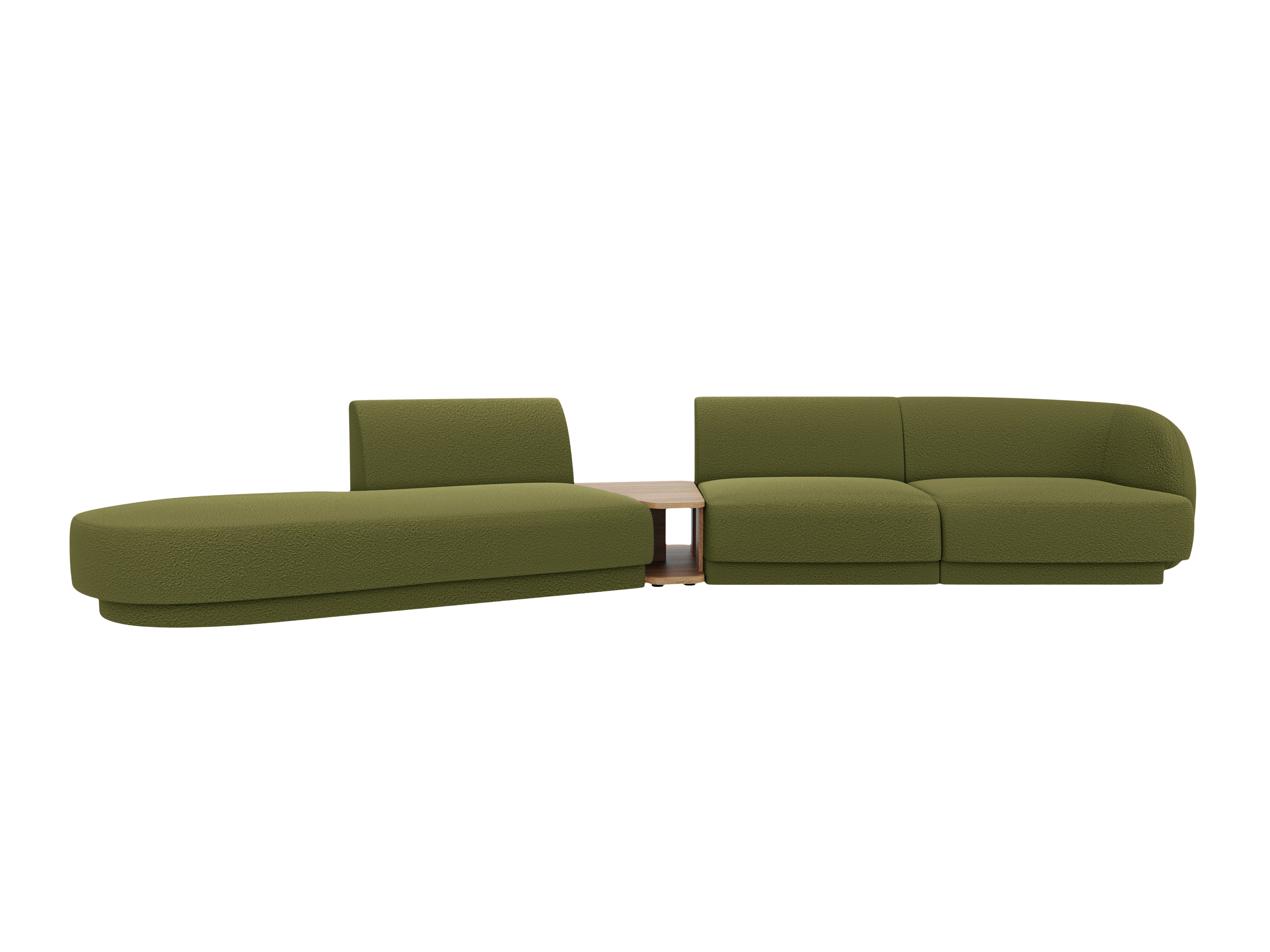 Modulares Sofa links mit Tisch für 4 Personen MILEY grün Boucle