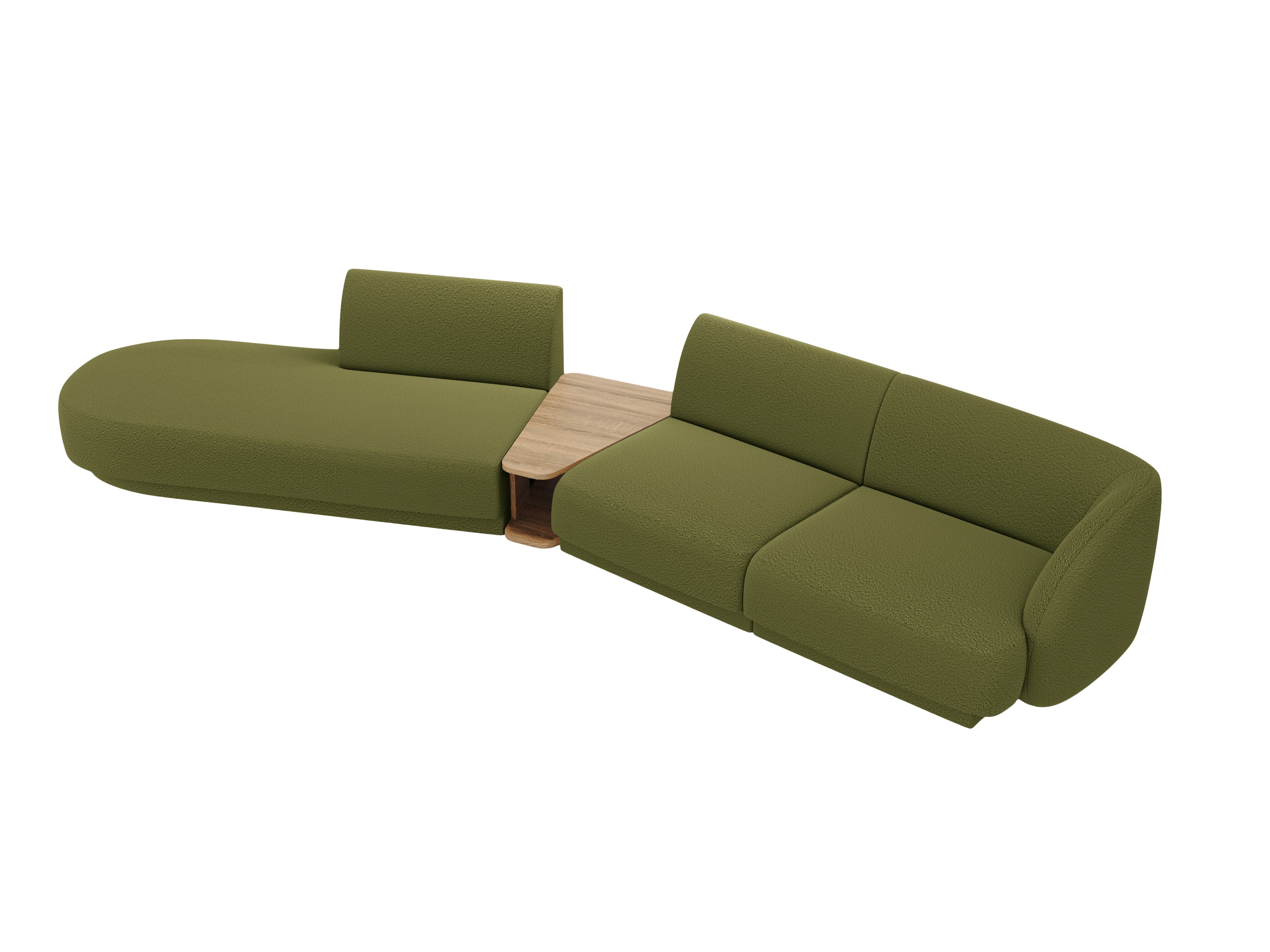 Modulares Sofa links mit Tisch für 4 Personen MILEY grün Boucle