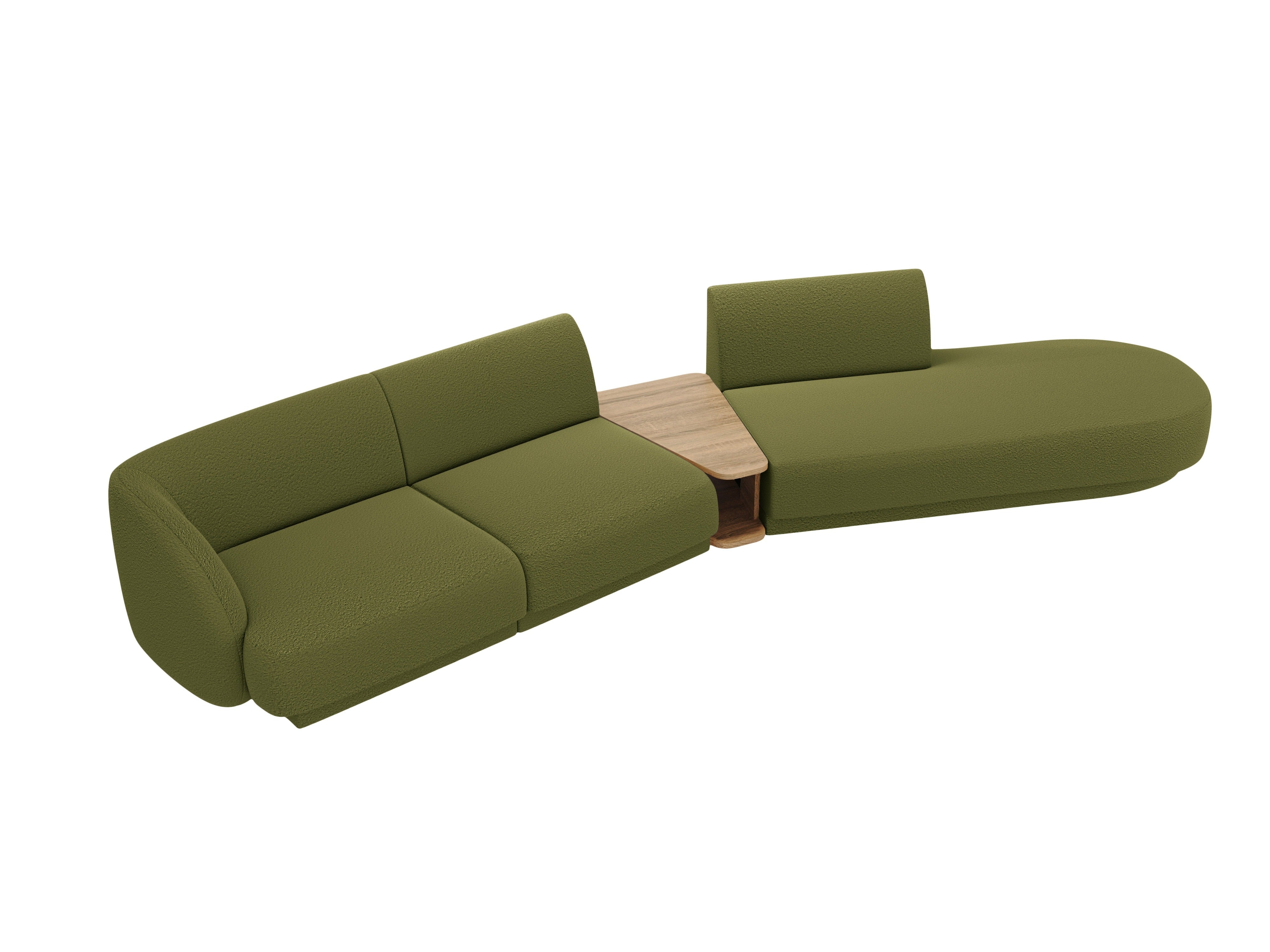 Right-facing modular sofa with table for 4 people MILEY green boucle