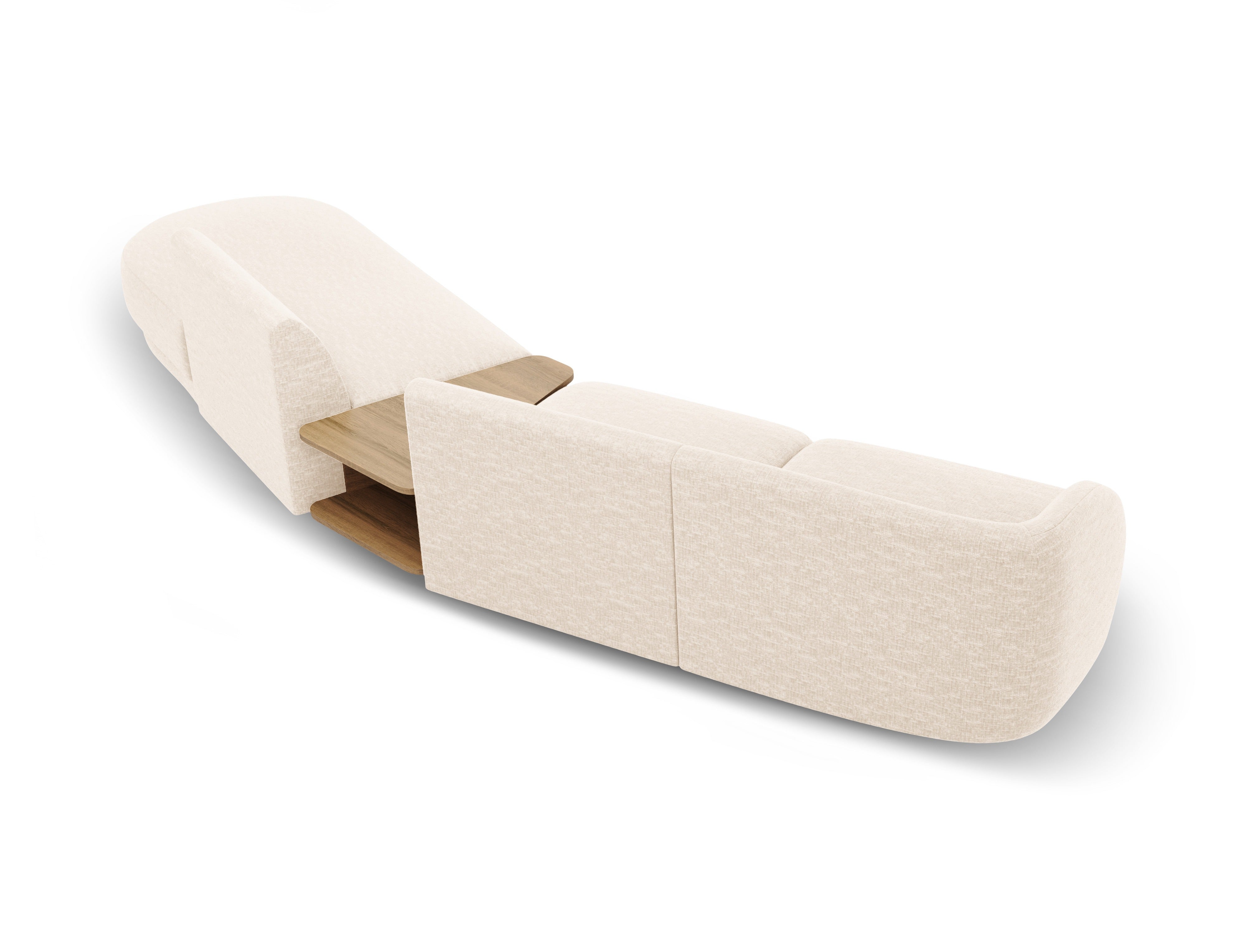Right-facing modular sofa with table for 4 people MILEY light beige silky chenille