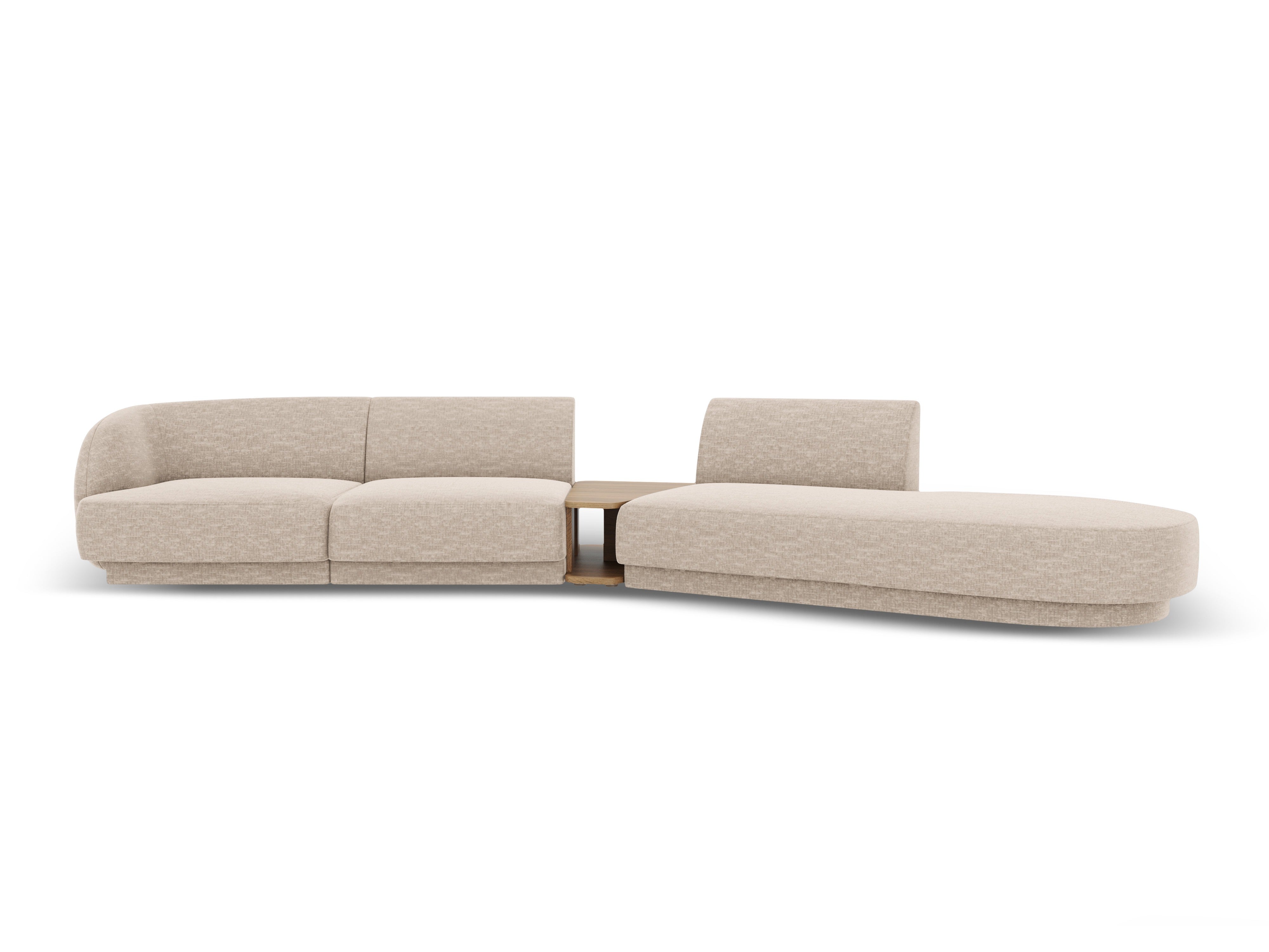 Right-facing modular sofa with table for 4 people MILEY beige silky chenille