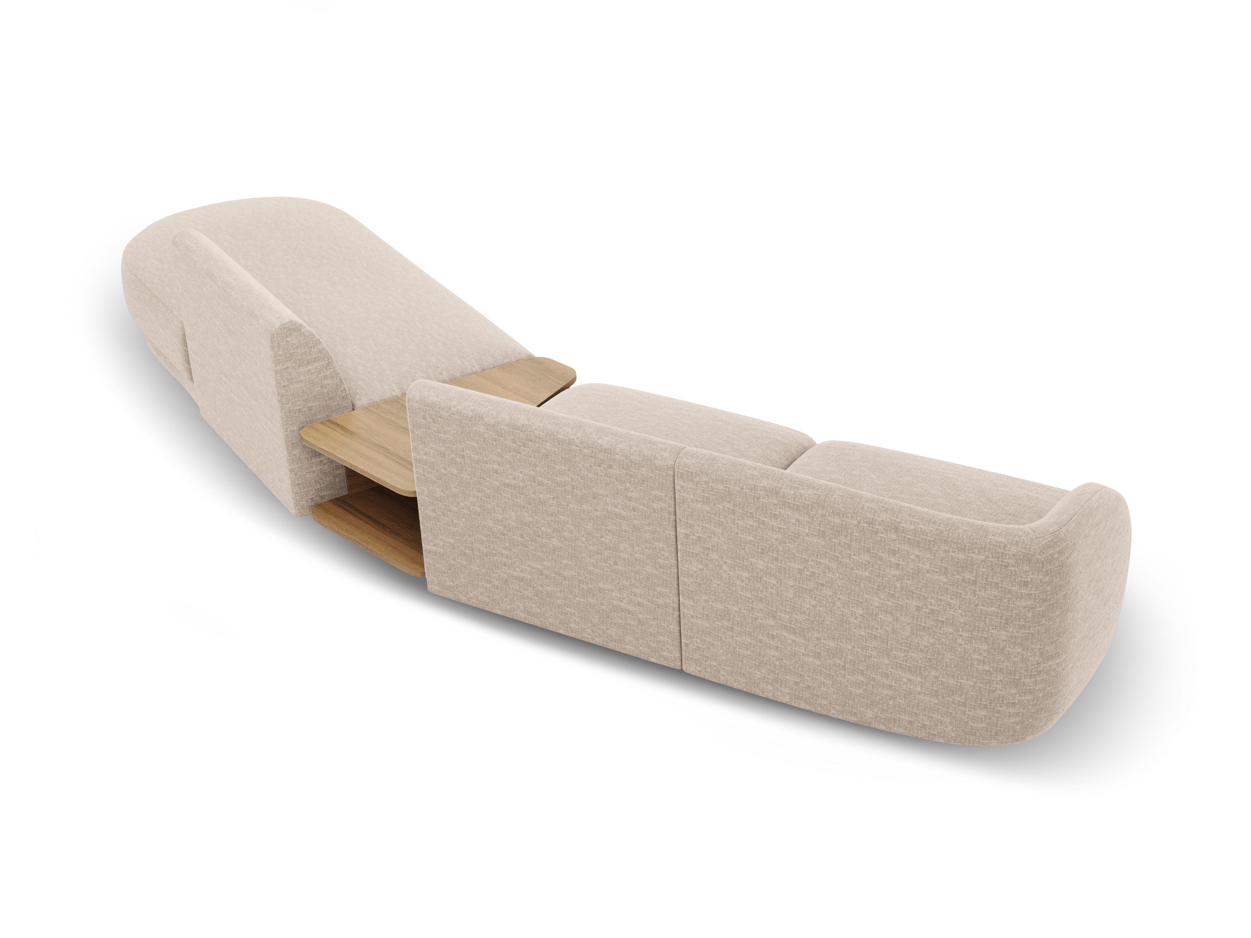 Right-facing modular sofa with table for 4 people MILEY beige silky chenille