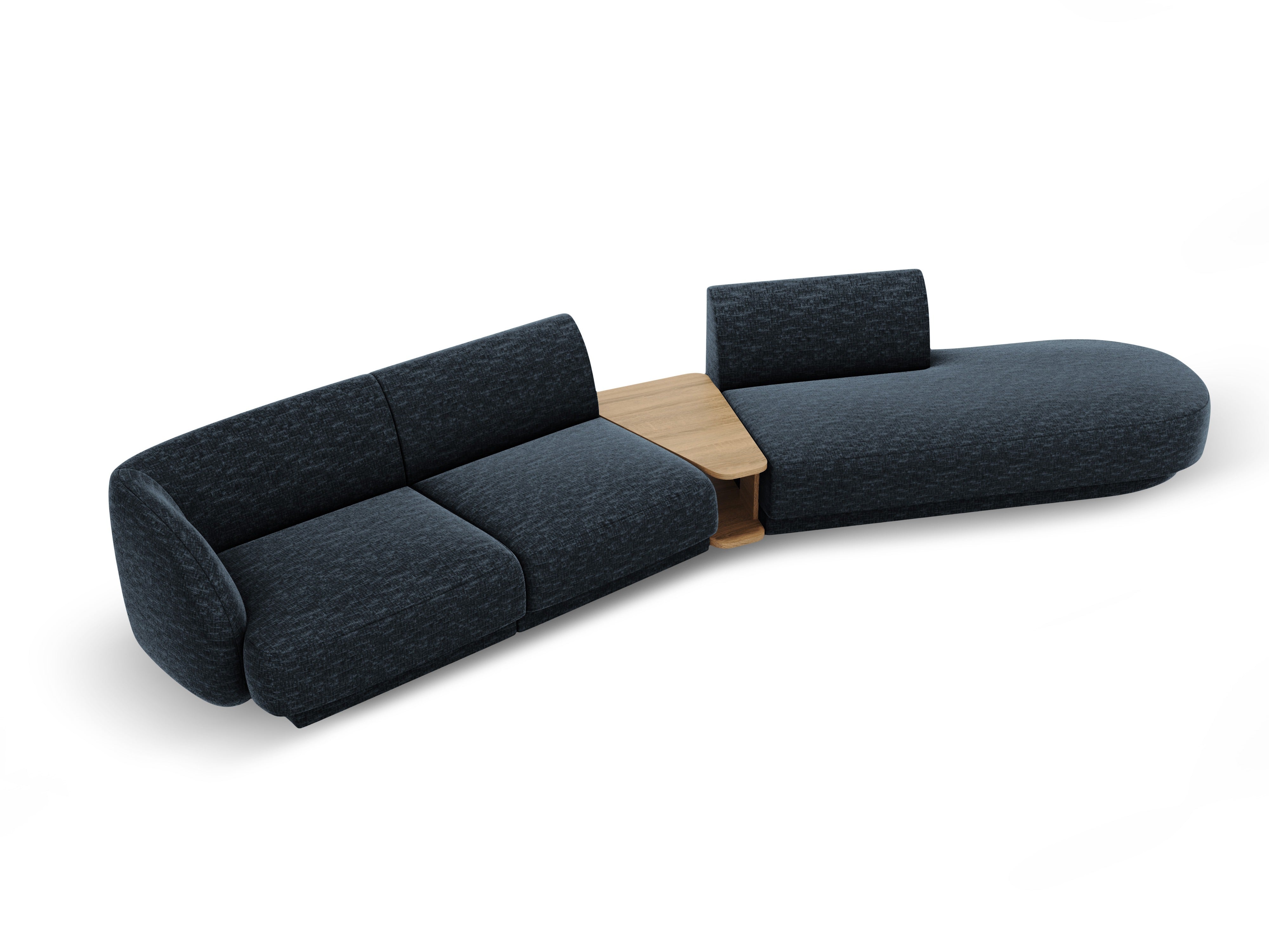 Right-facing modular sofa with table for 4 people MILEY royal blue silky chenille