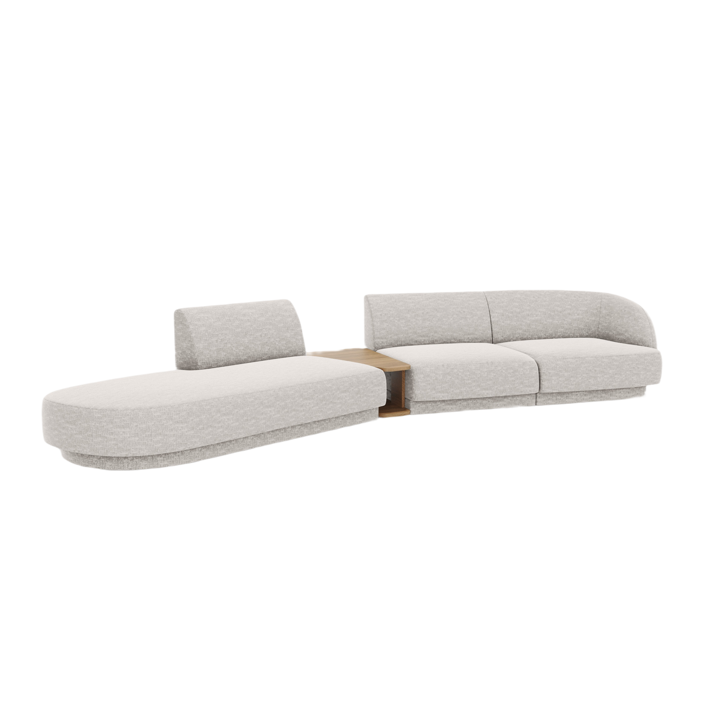 Modulares Sofa links mit Tisch für 4 Personen MILEY hellgraues, seidiges Chenille