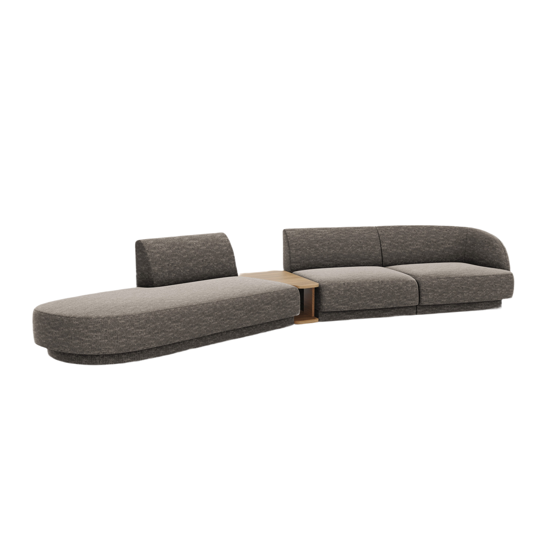 Left-sided modular sofa with table for 4 people MILEY gray chenille silky