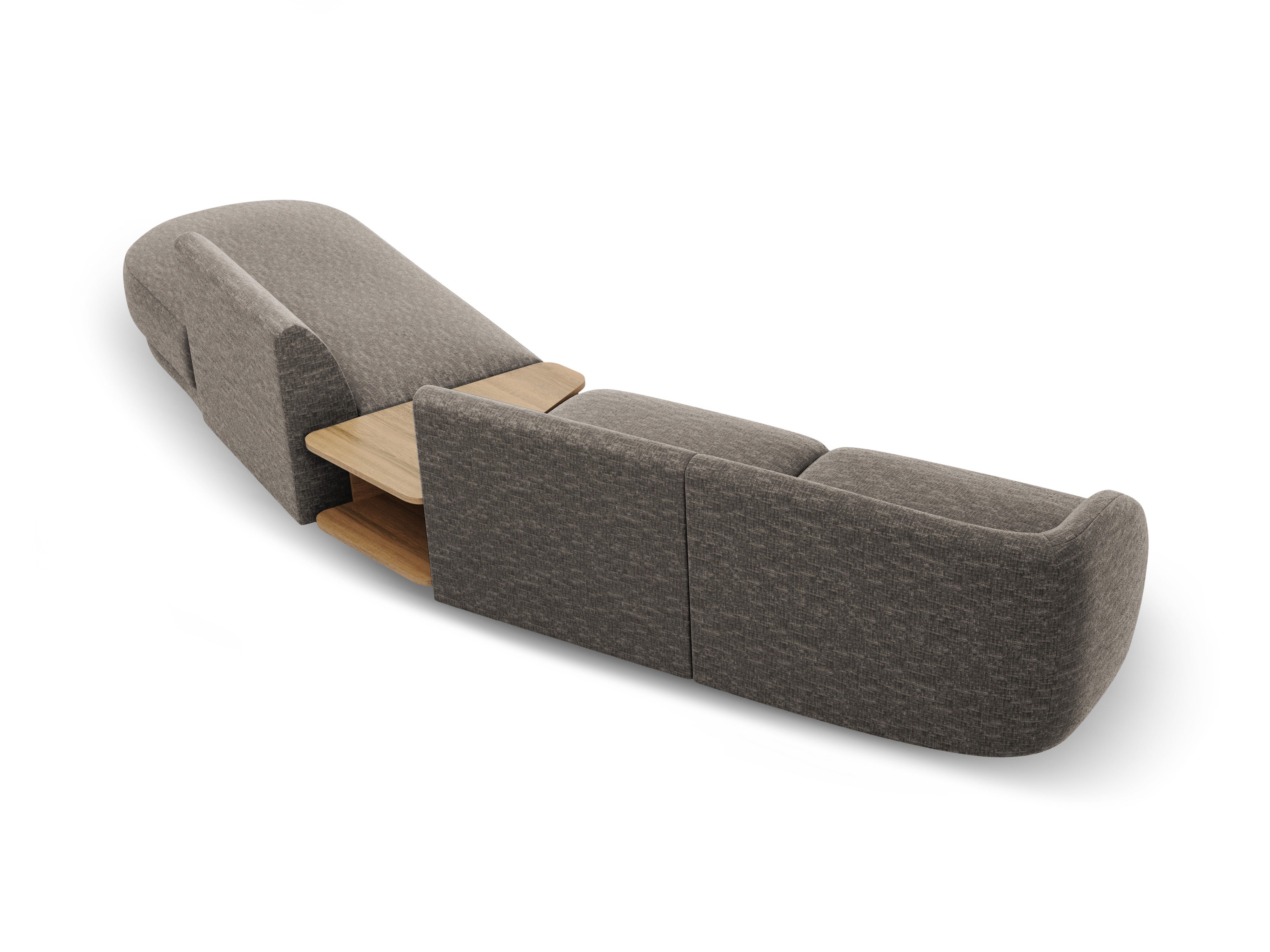 Right-facing modular sofa with table for 4 people MILEY gray silky chenille
