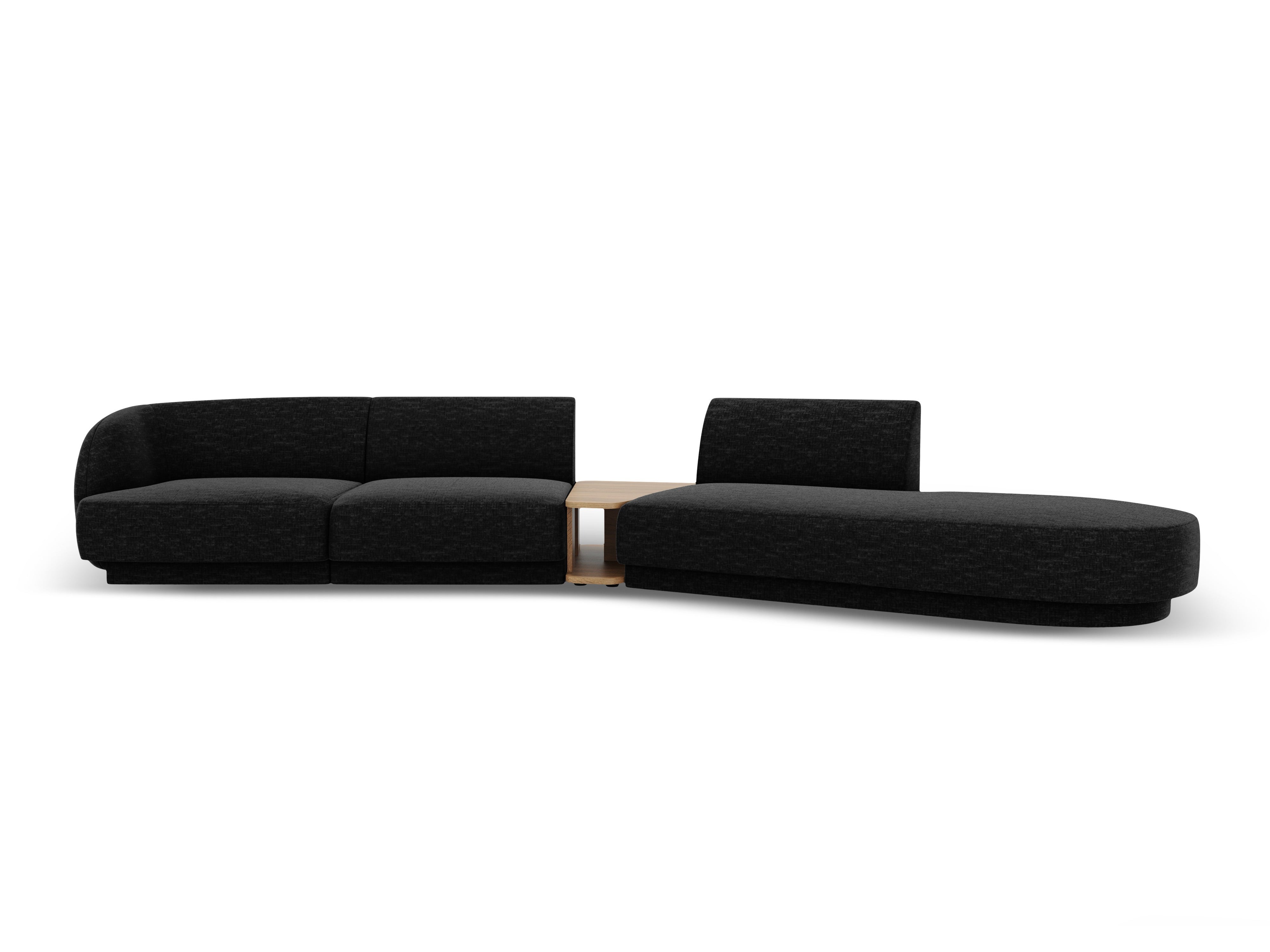 Right-facing modular sofa with table for 4 people MILEY black chenille silky