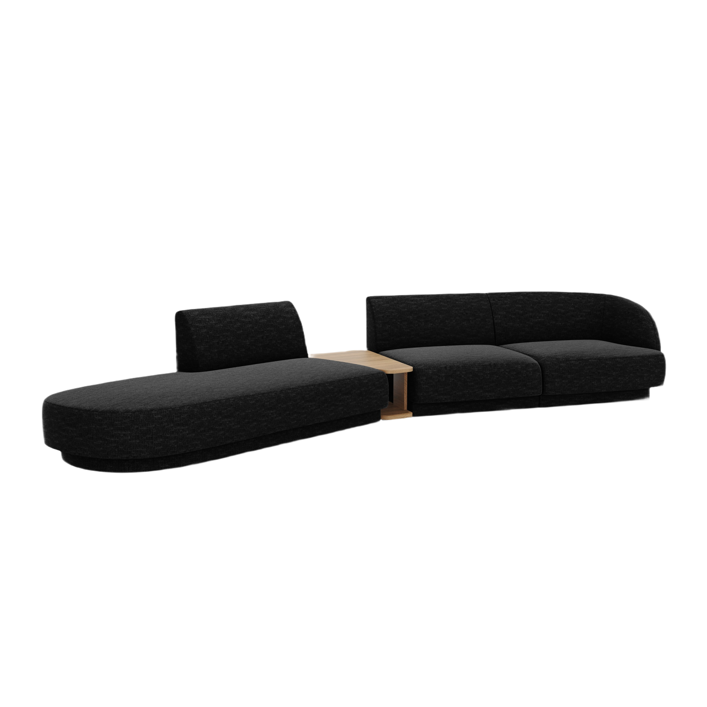 Modulares Sofa links mit Tisch für 4 Personen MILEY schwarzes, seidig schimmerndes Chenille