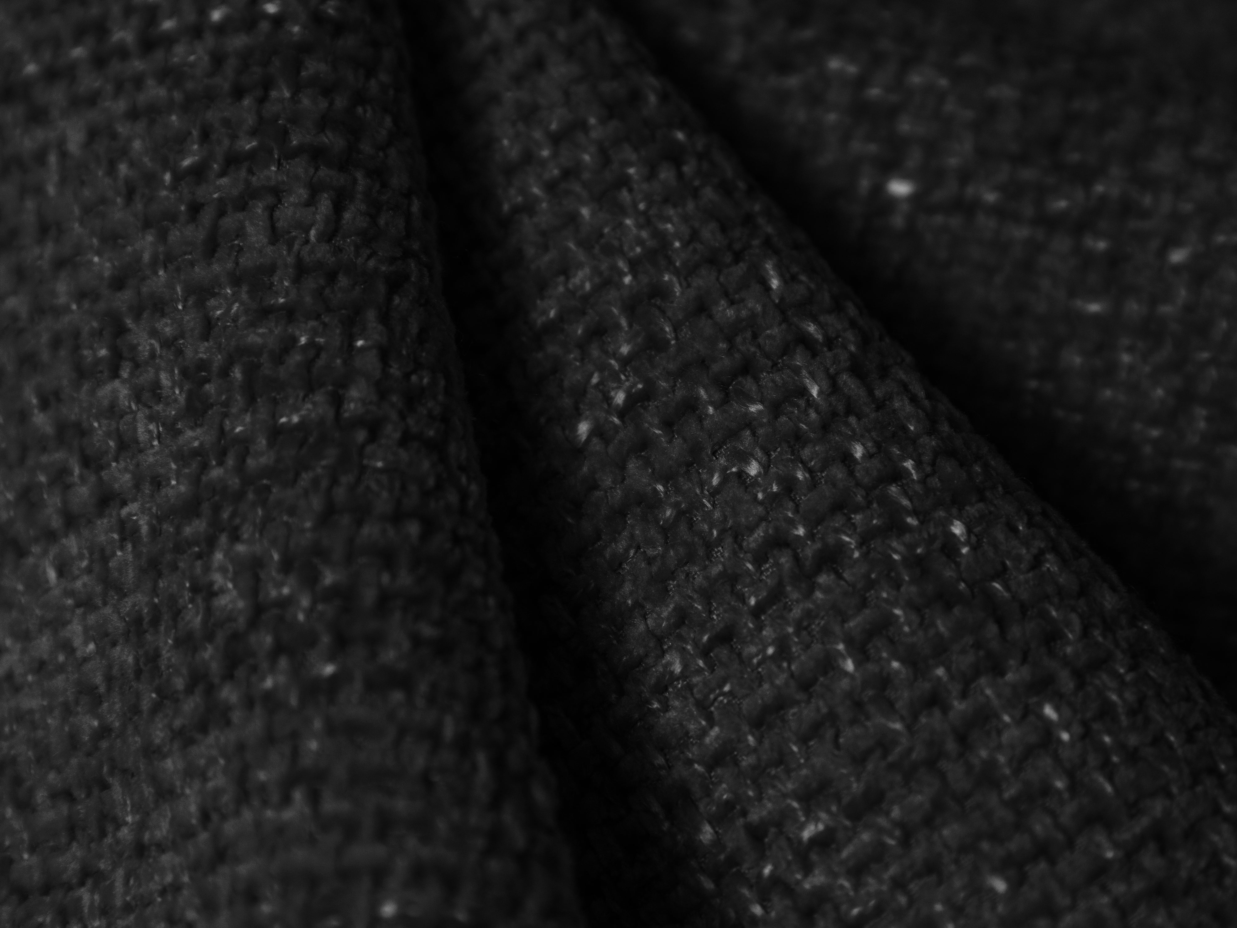 Modulares Sofa links mit Tisch für 4 Personen MILEY schwarzes, seidig schimmerndes Chenille