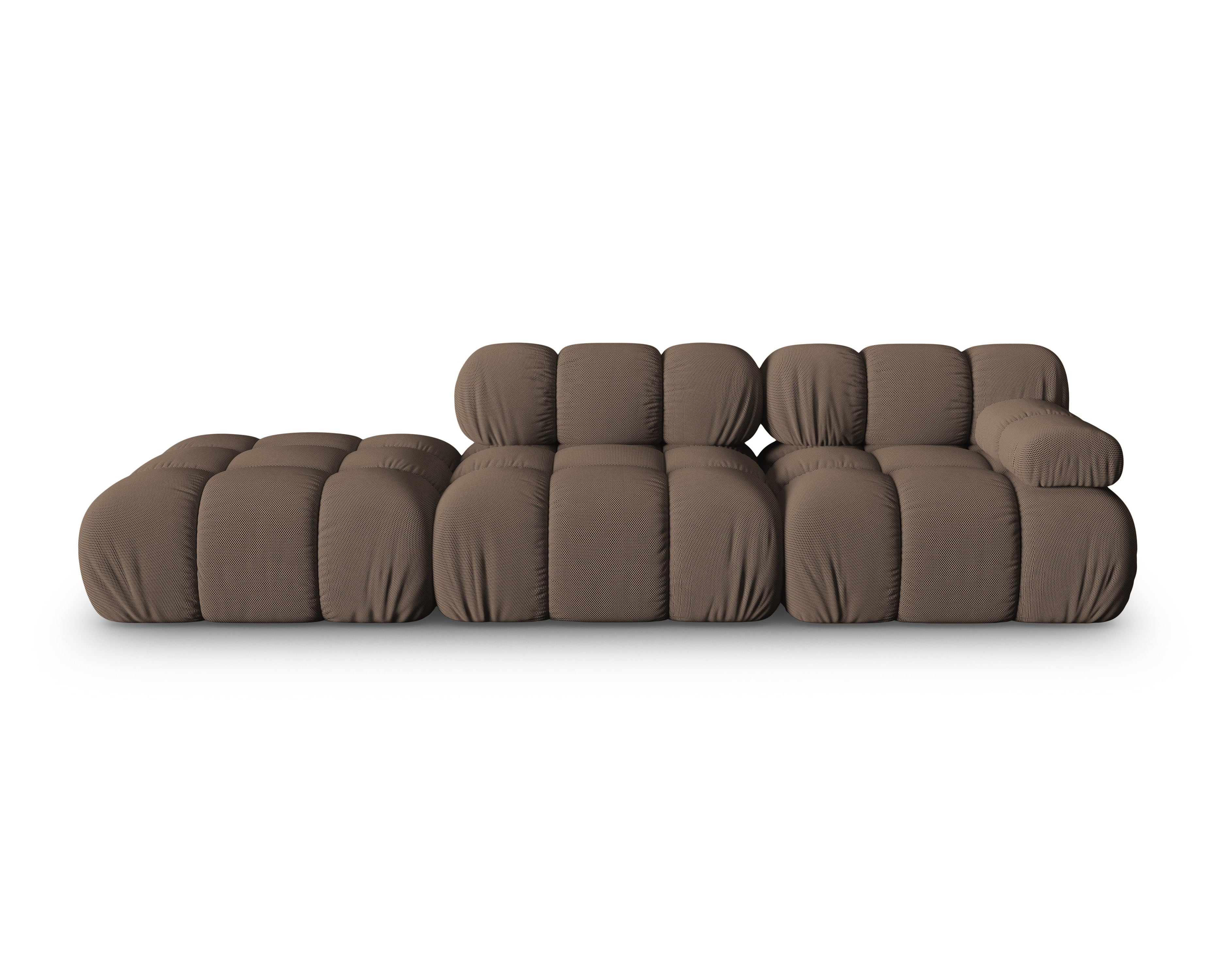 Modulares offenes Sofa BELLIS in braunem 3D-Stoff, linksseitig.