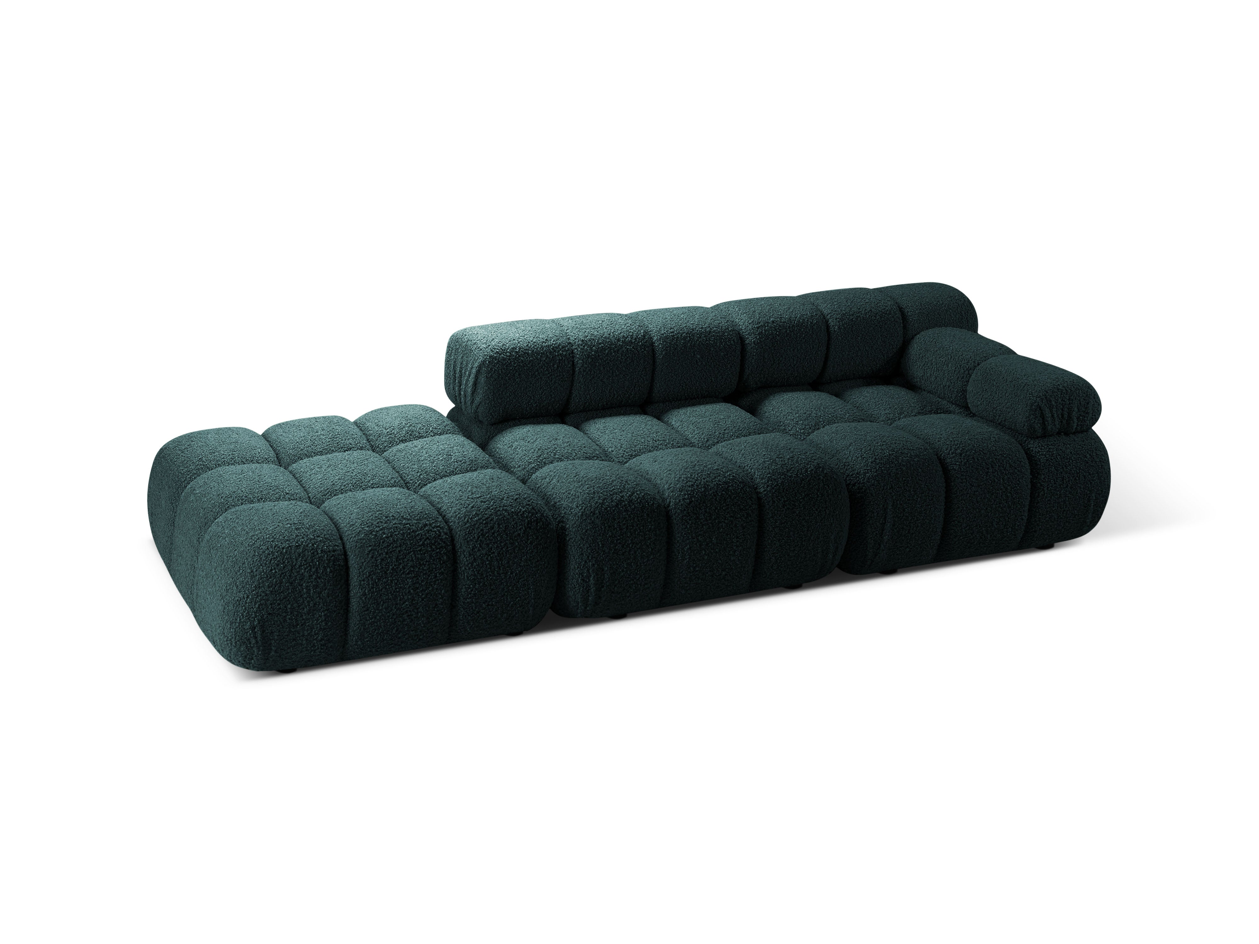 Modulares offenes Sofa BELLIS in petrolblauem Boucle-Stoff, linksseitig.