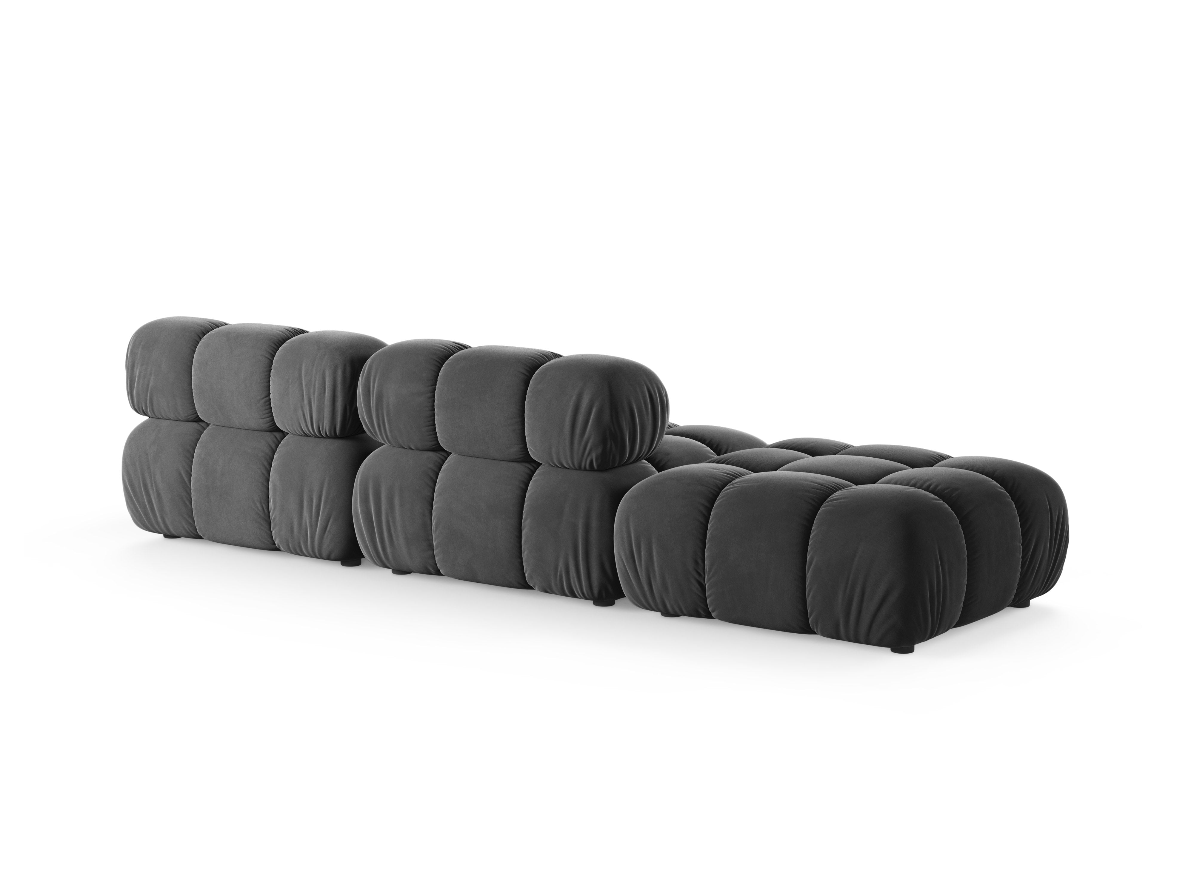 Modulares offenes Sofa BELLIS in grauem Velours, linksseitig.