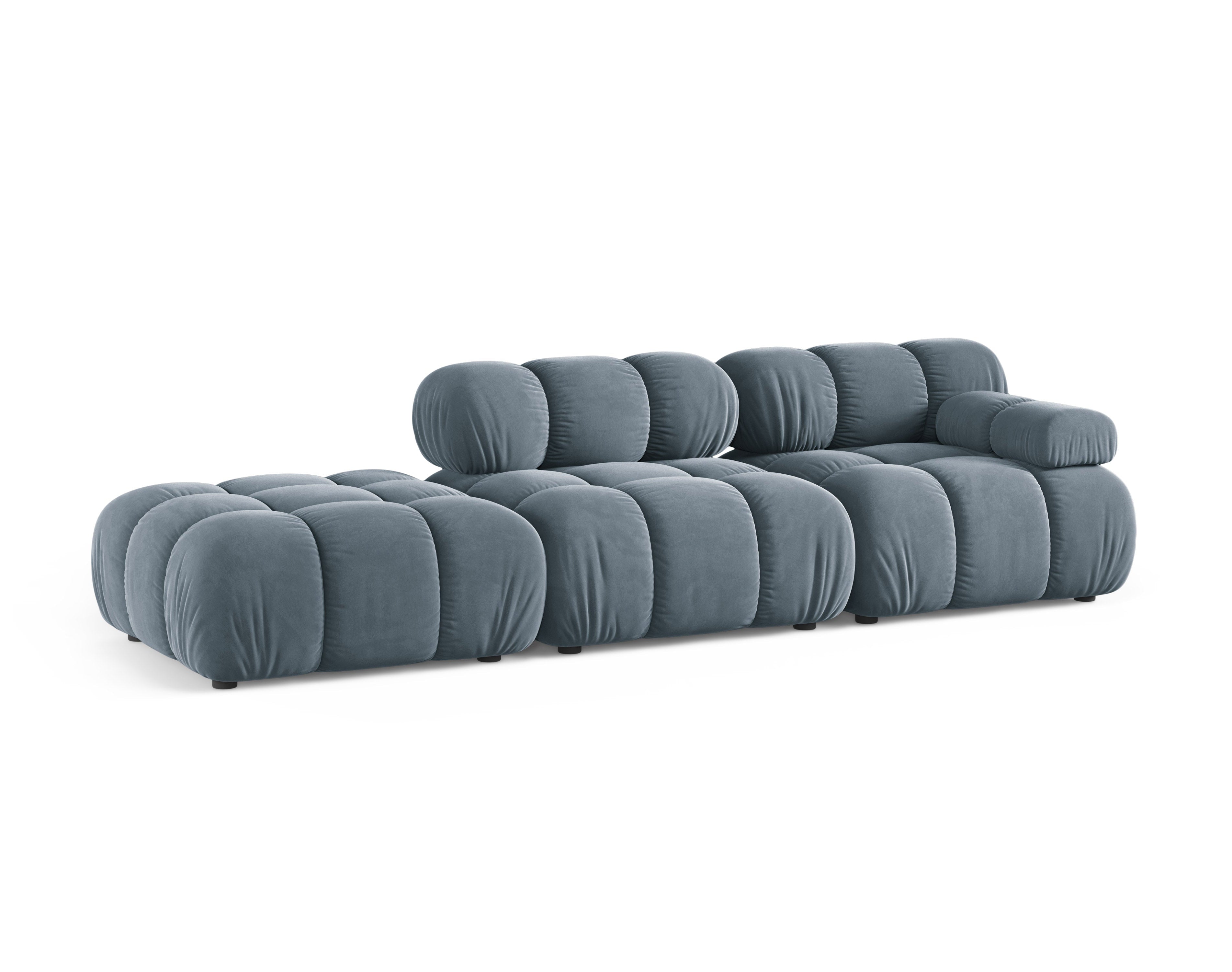 Modulares Samtsofa BELLIS in Blau, offen, linksseitig