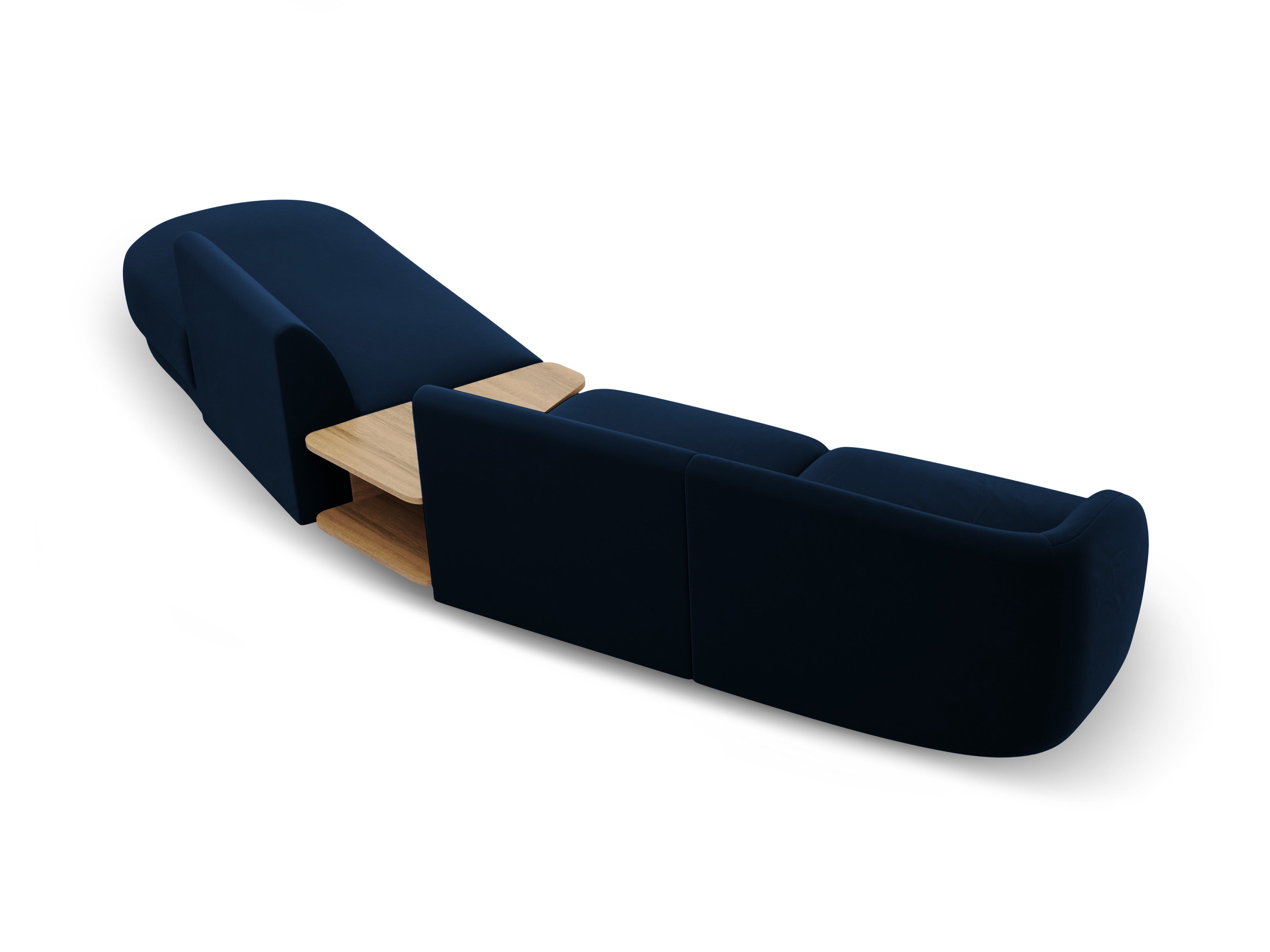 Right-facing modular sofa with table for 4 people in royal blue velvet MILEY