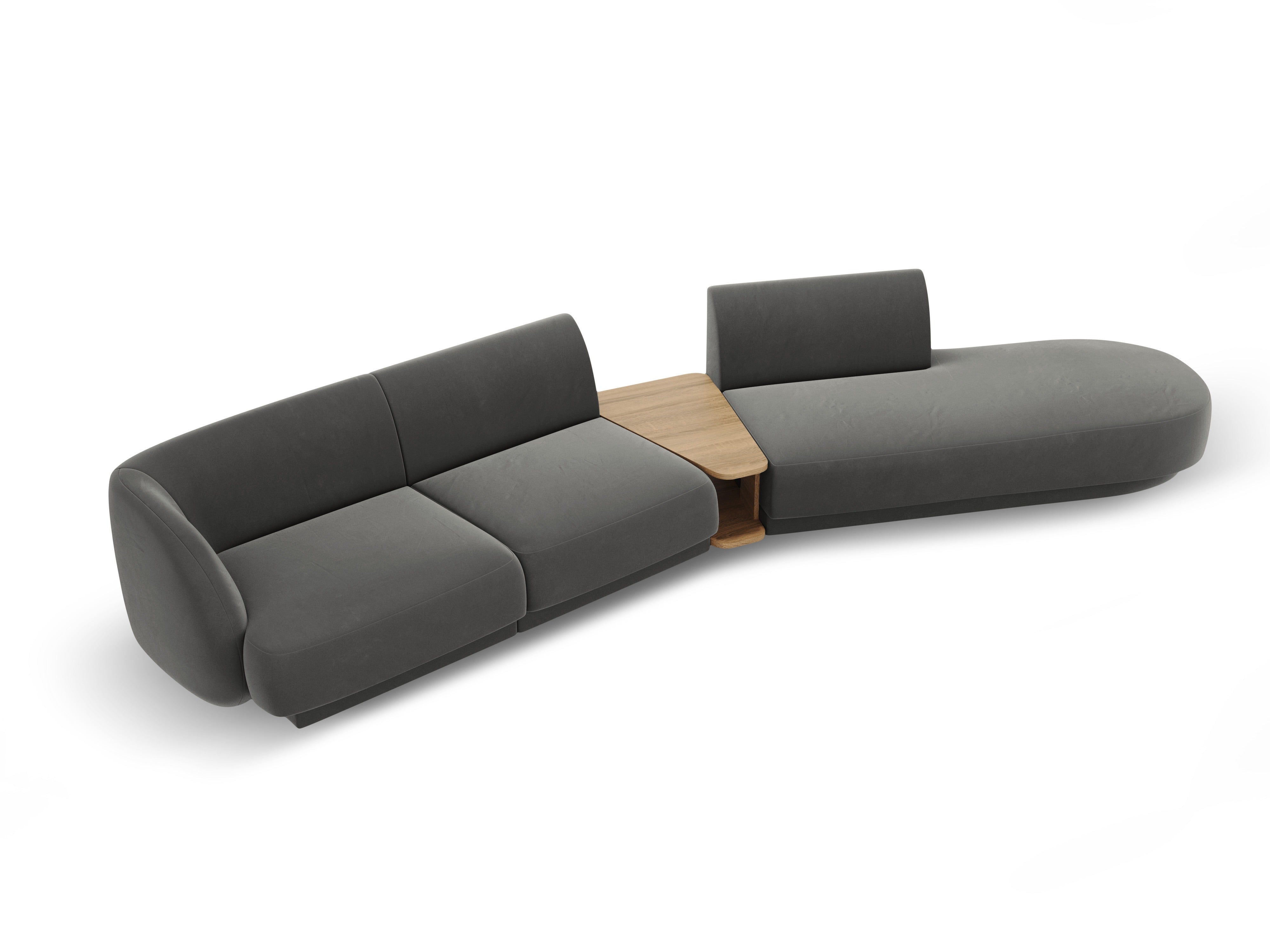 Modularsofa mit Tisch, 4-Sitzer, Samt MILEY, hellgrau