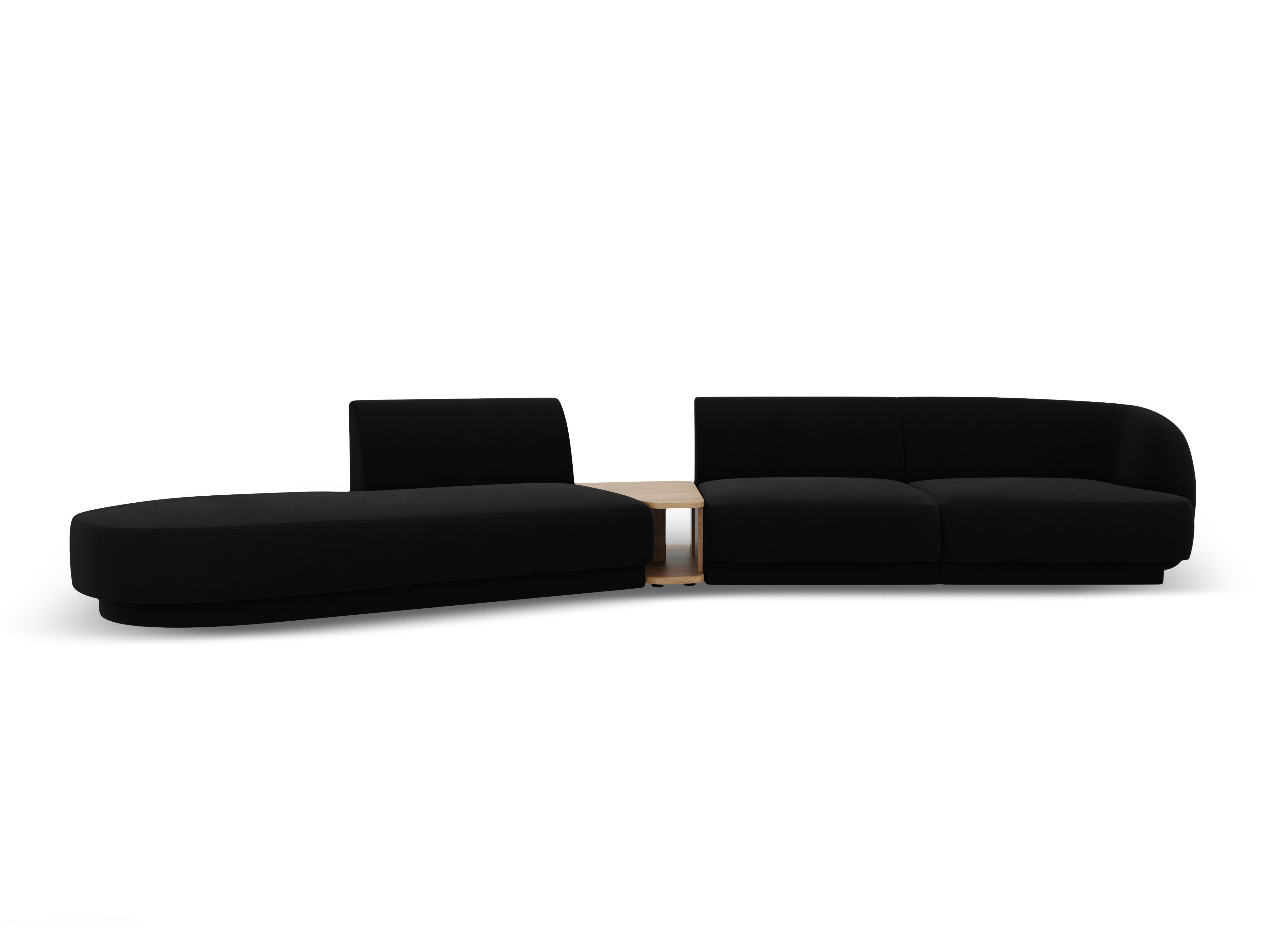 Modulares Sofa links mit Tisch, 4-sitzig, samt MILEY, schwarz