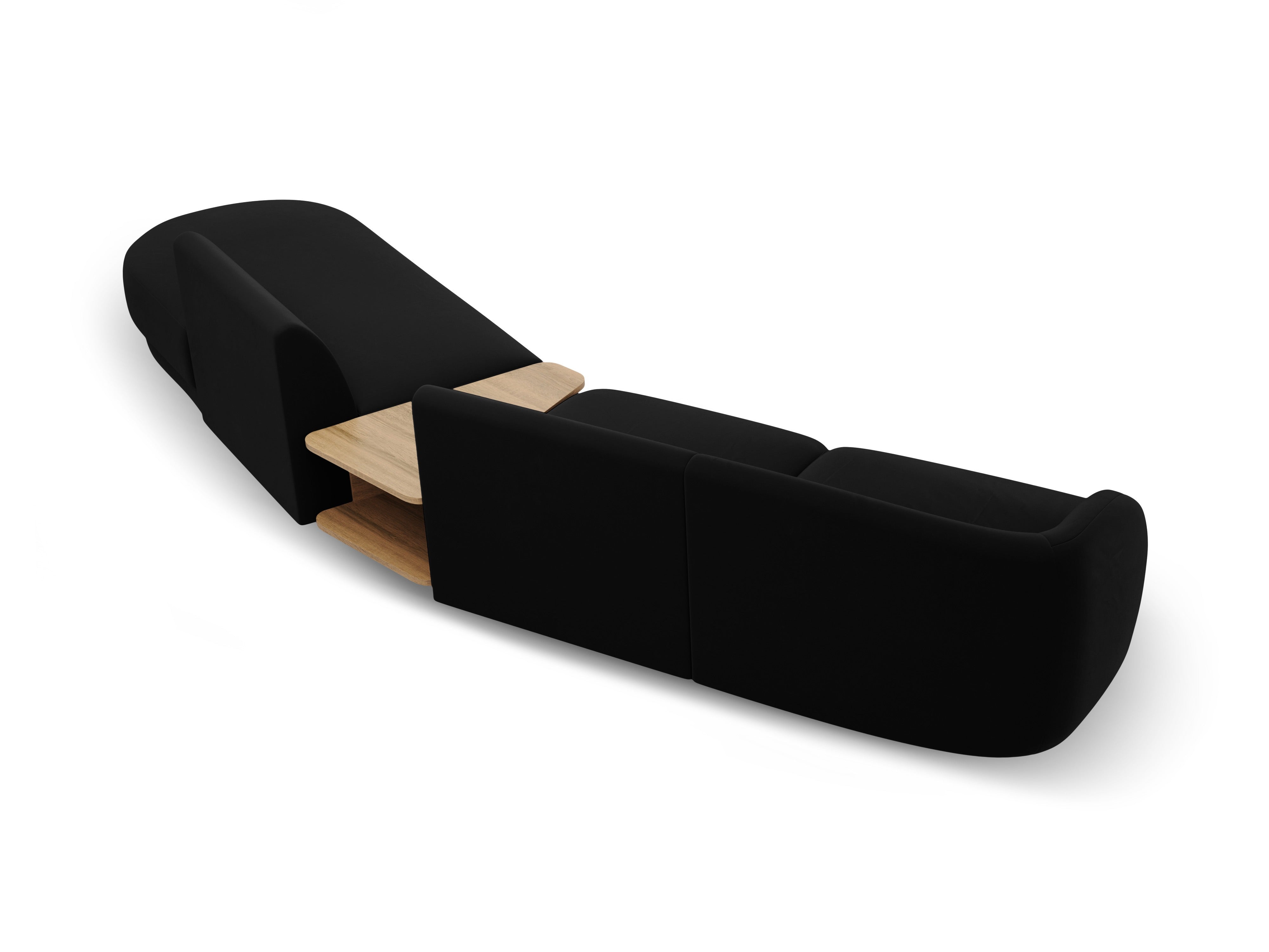 Right-facing modular sofa with table for 4 people, velvet MILEY black
