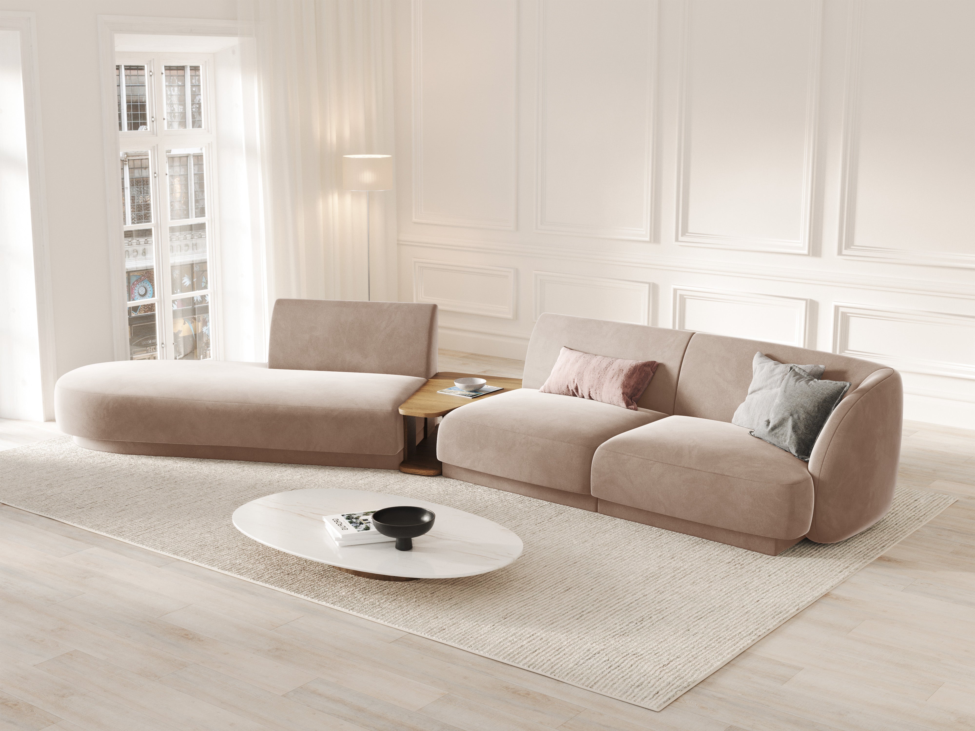 Modulares Sofa links mit Tisch, 4-sitzig, samt MILEY cappuccino