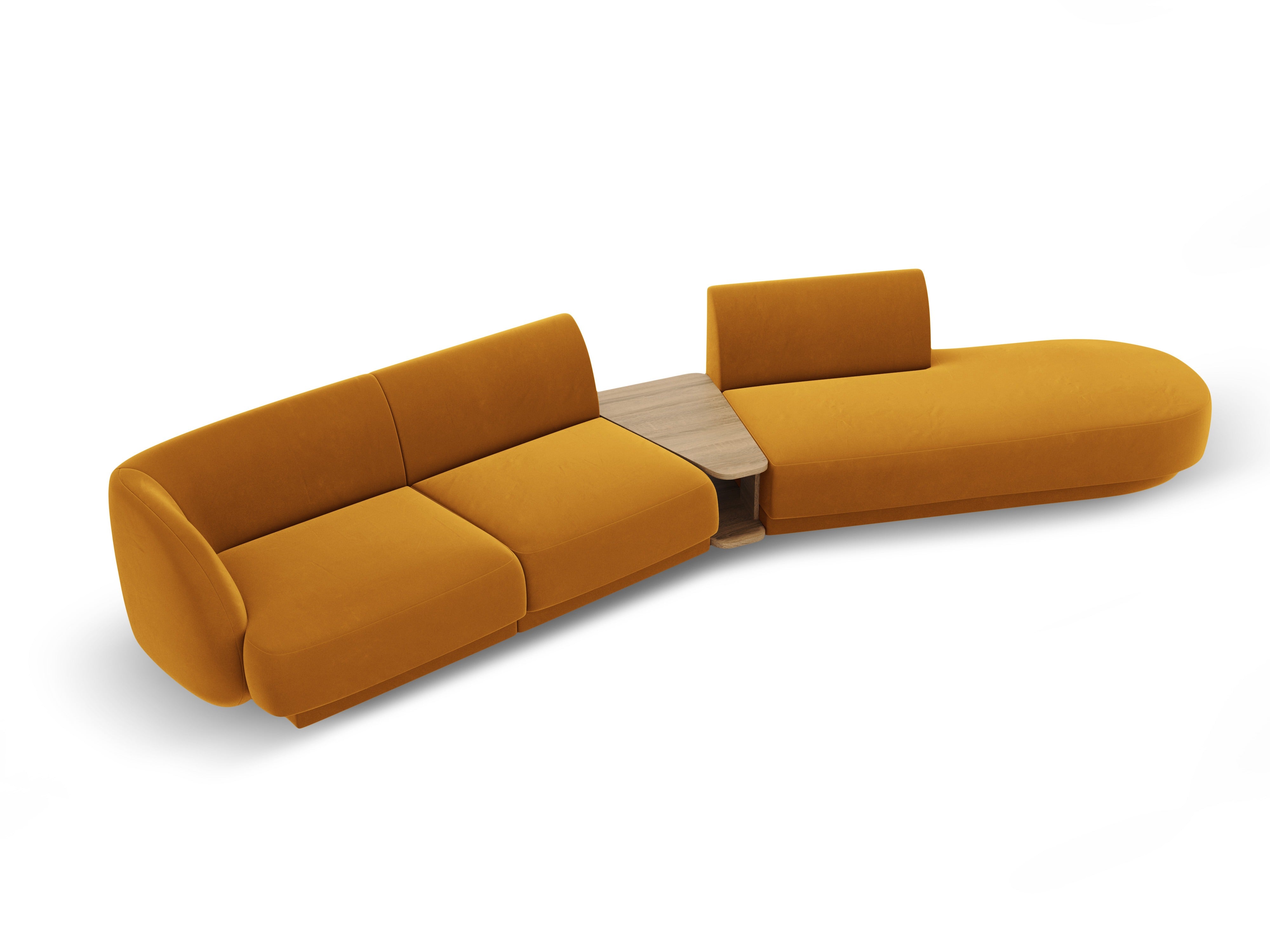 Right-facing modular sofa with table, 4-seater, velvet MILEY, yellow
