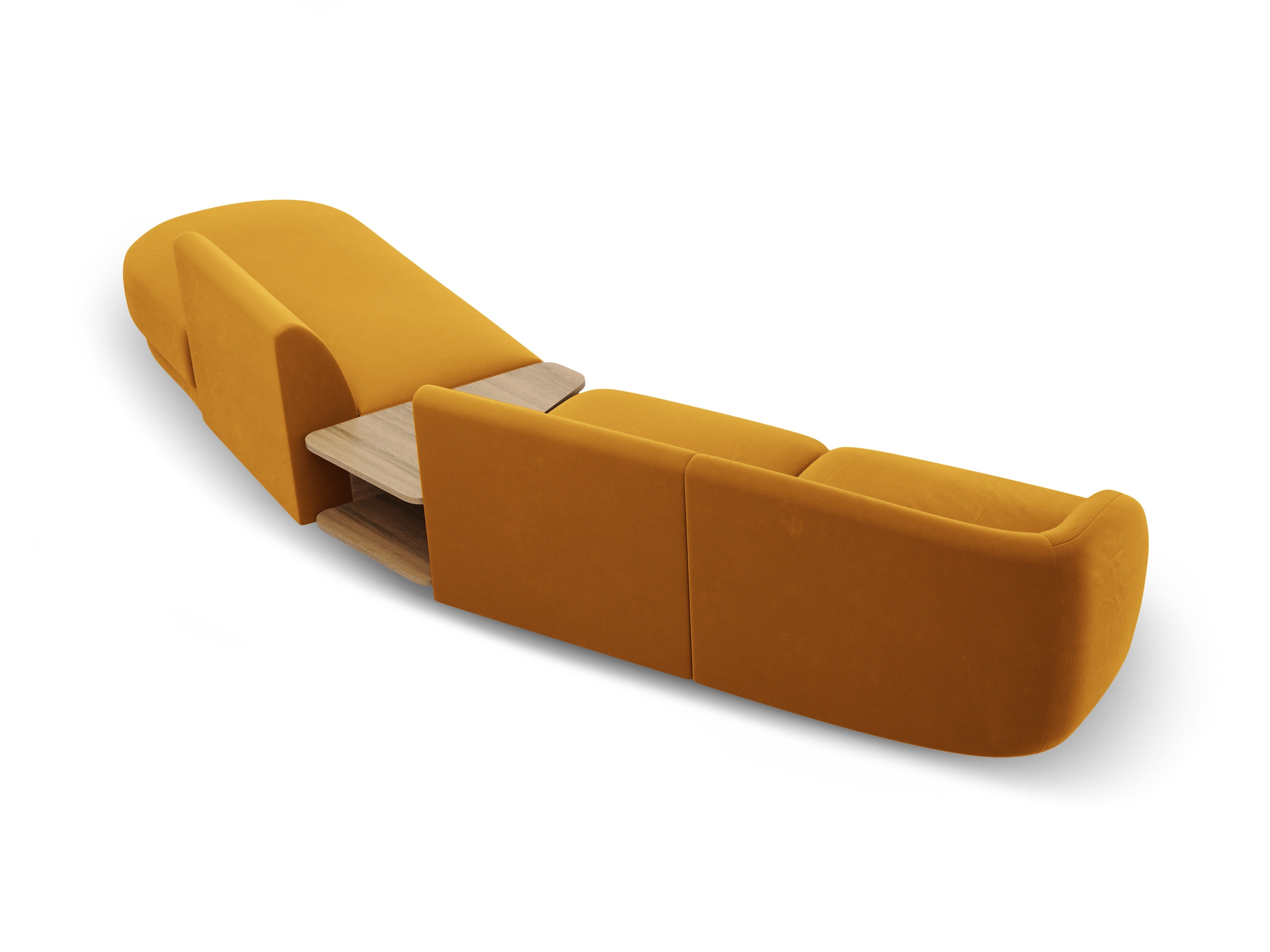 Right-facing modular sofa with table, 4-seater, velvet MILEY, yellow