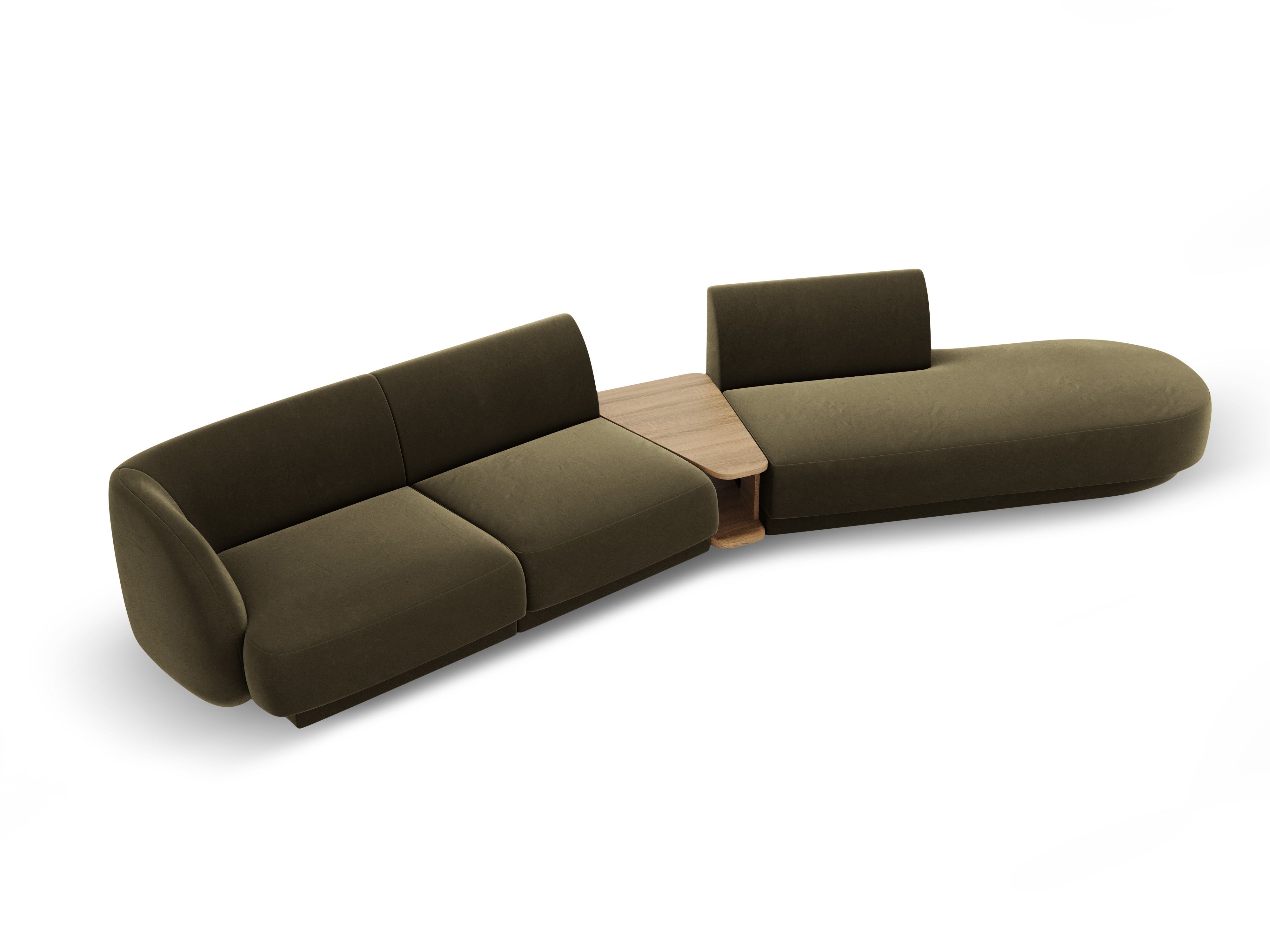 Right-facing modular sofa with table for 4 people, velvet MILEY green