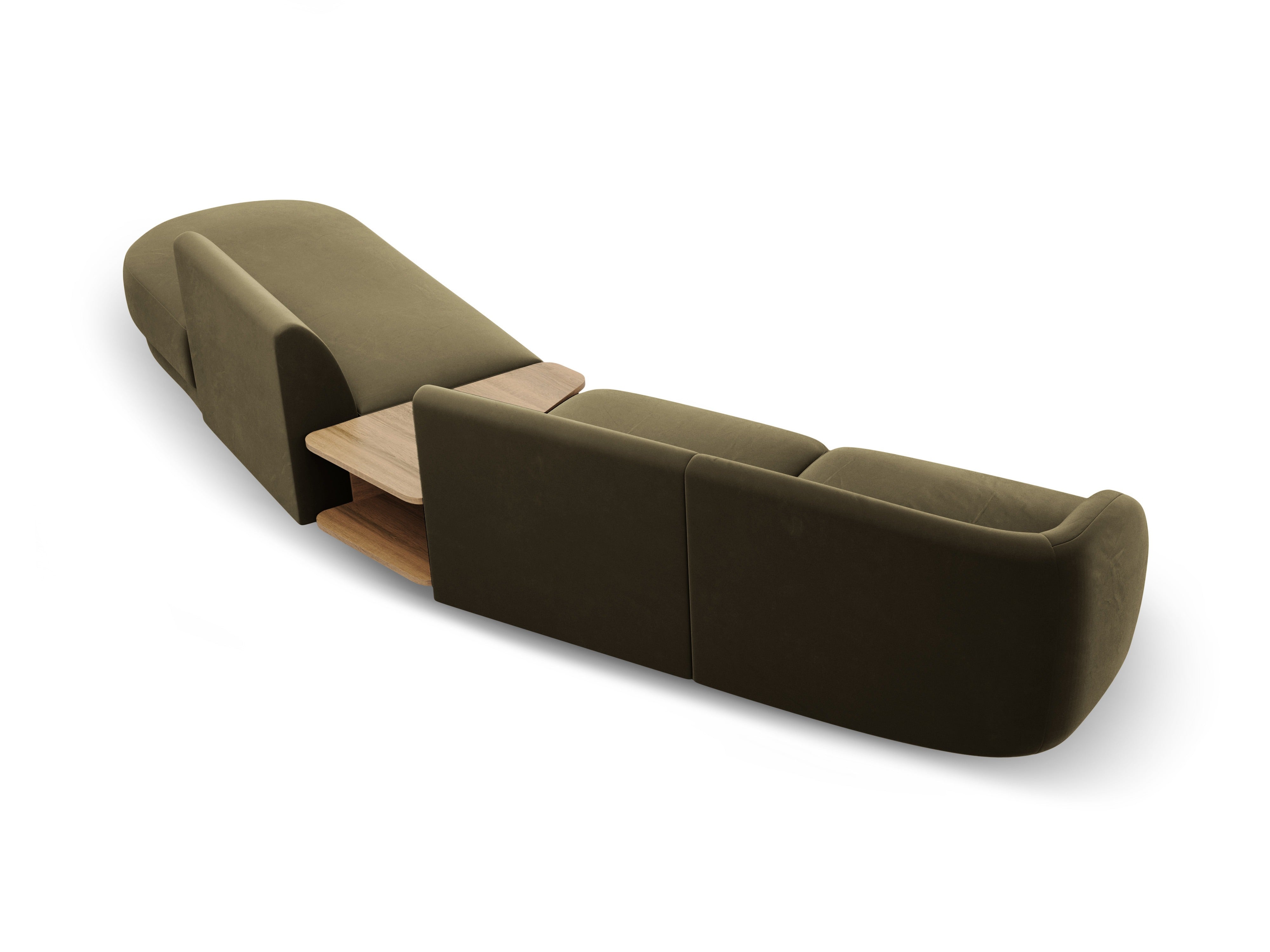 Right-facing modular sofa with table for 4 people, velvet MILEY green