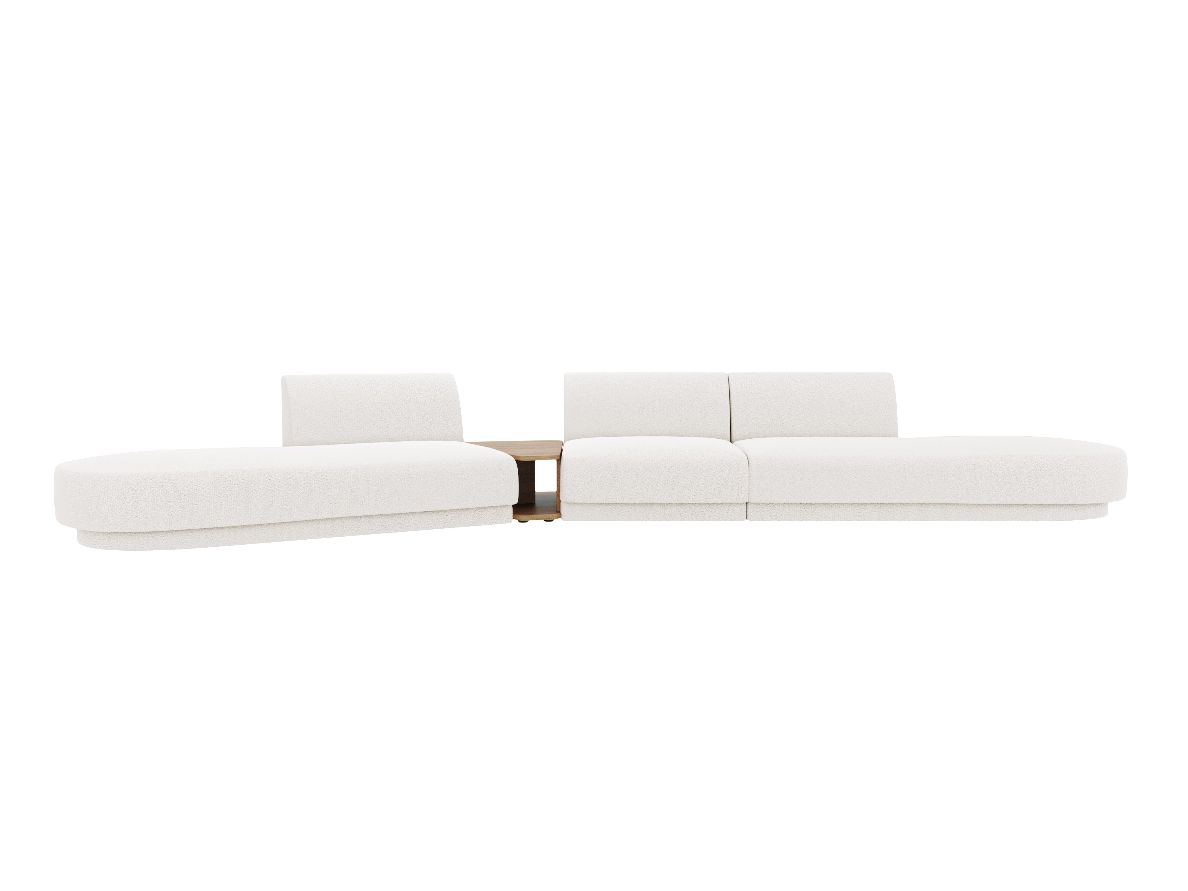 Left-sided modular sofa with table for 5 people MILEY white boucle