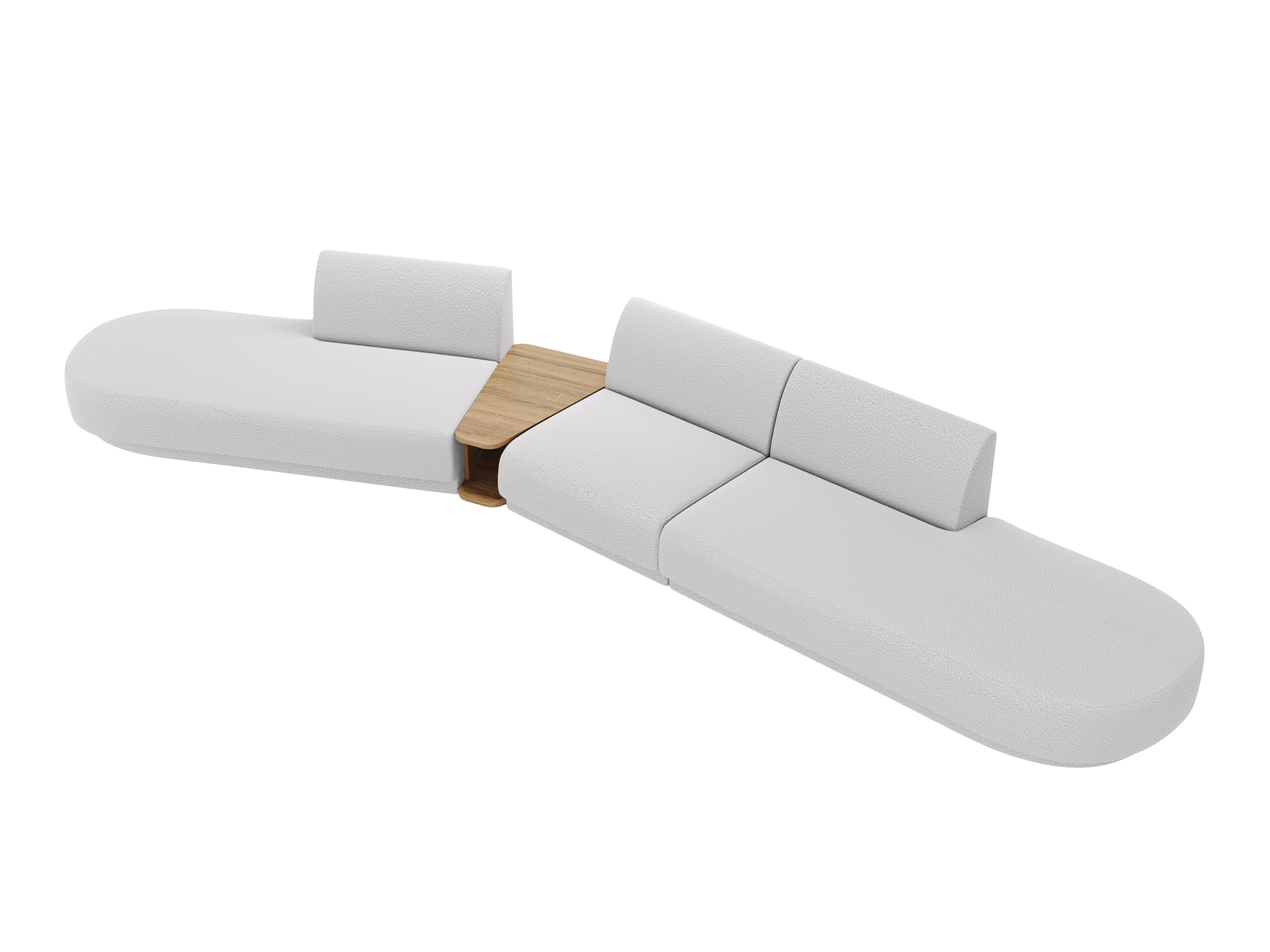 Left-sided modular sofa with table for 5 people MILEY light gray boucle