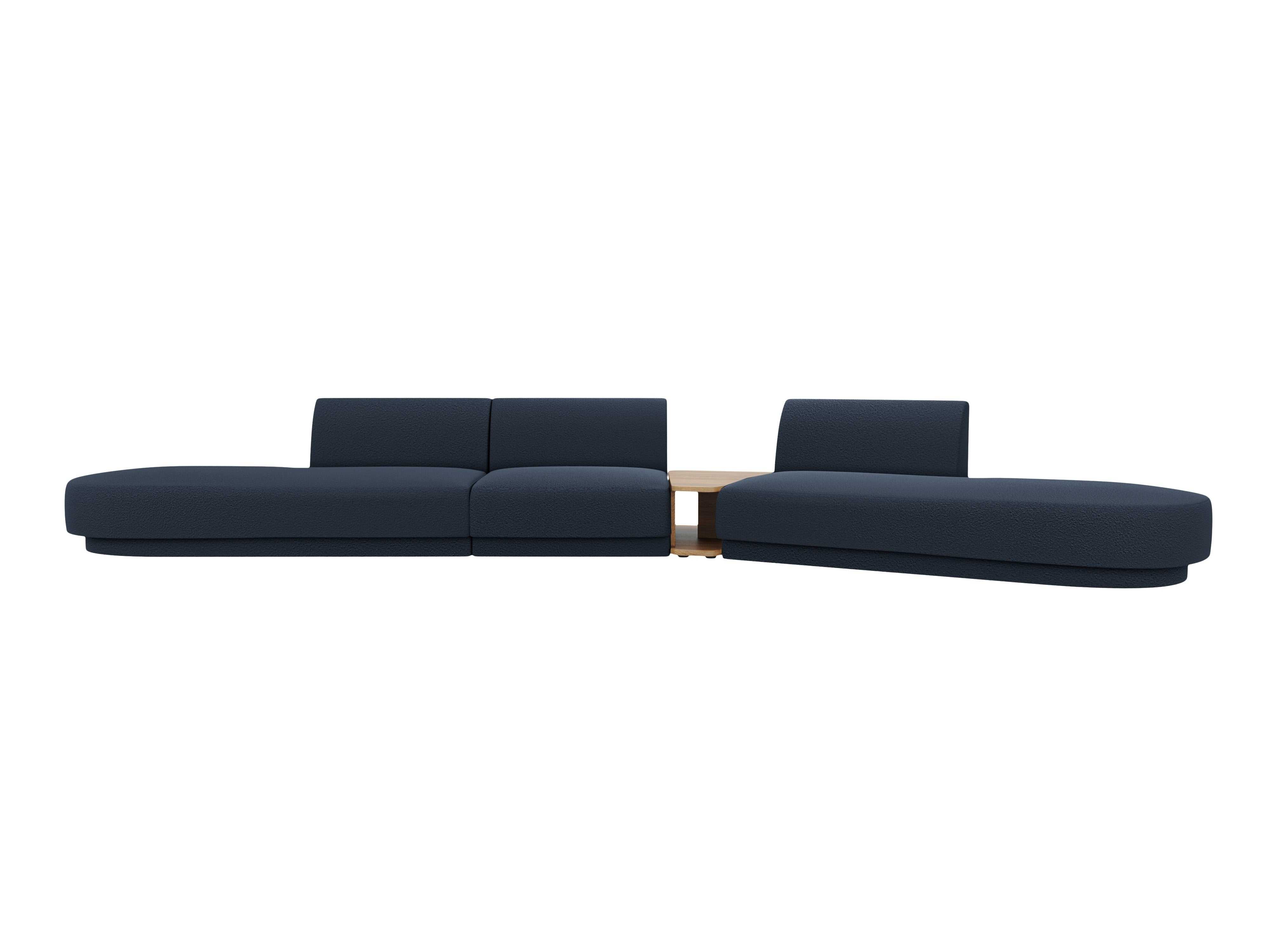 Right-facing modular sofa with table for 5 people MILEY dark blue boucle