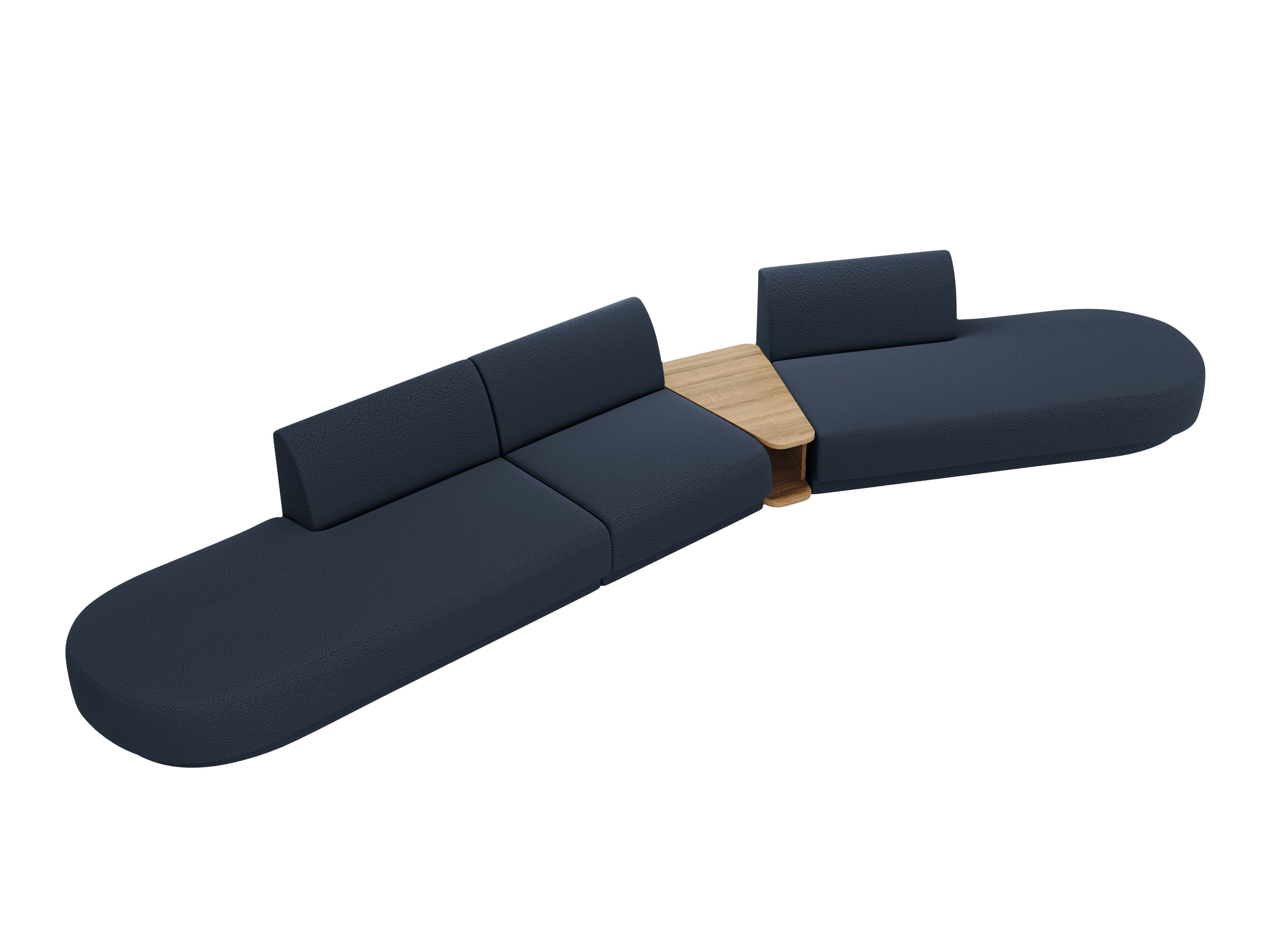 Right-facing modular sofa with table for 5 people MILEY dark blue boucle