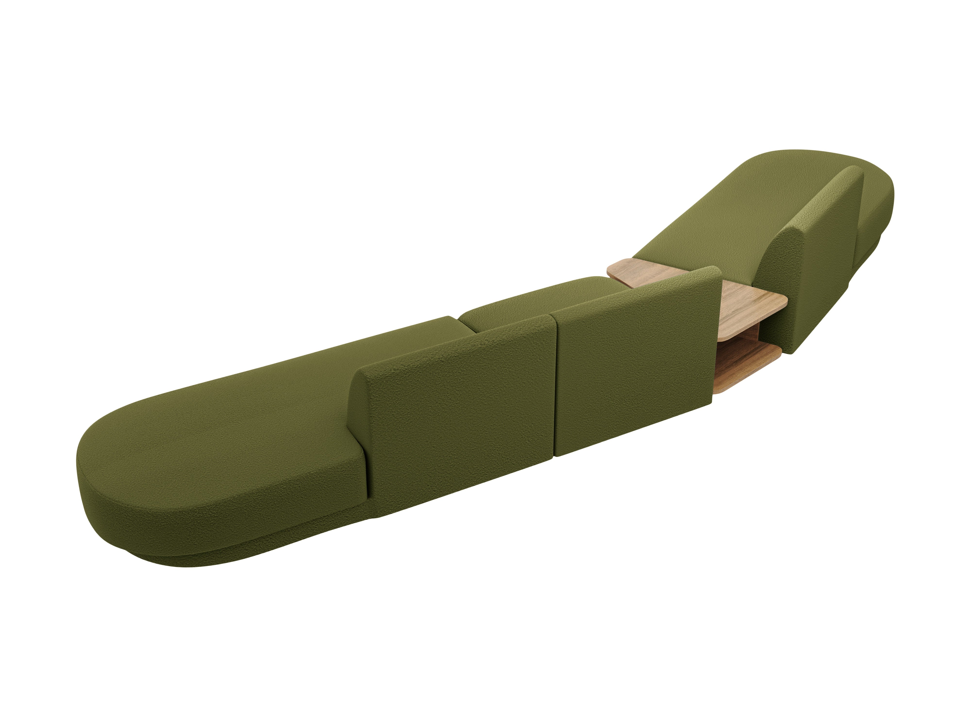 Modulares Sofa links mit Tisch für 5 Personen MILEY grün Boucle