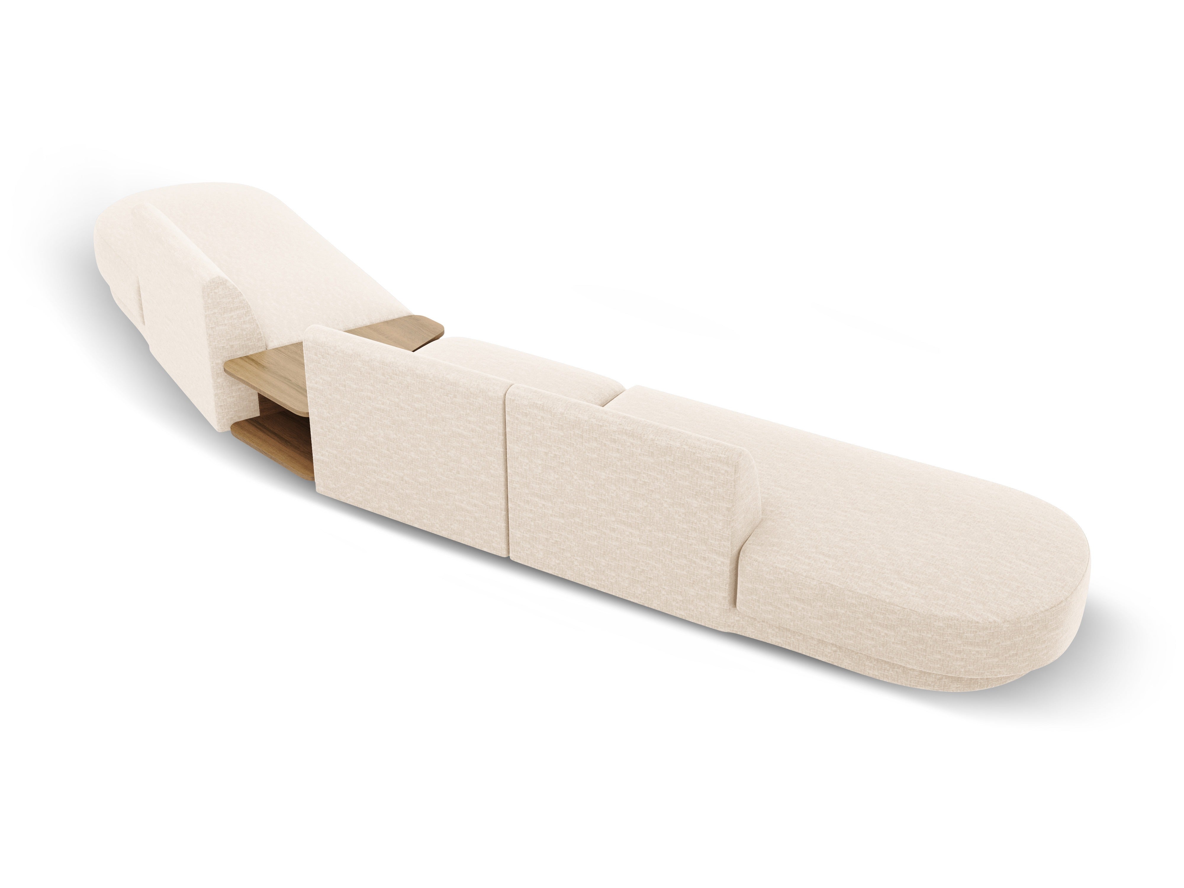 Modulares Sofa mit Tisch, 5-Sitzer MILEY in hellbeigem, seidig schimmerndem Chenille